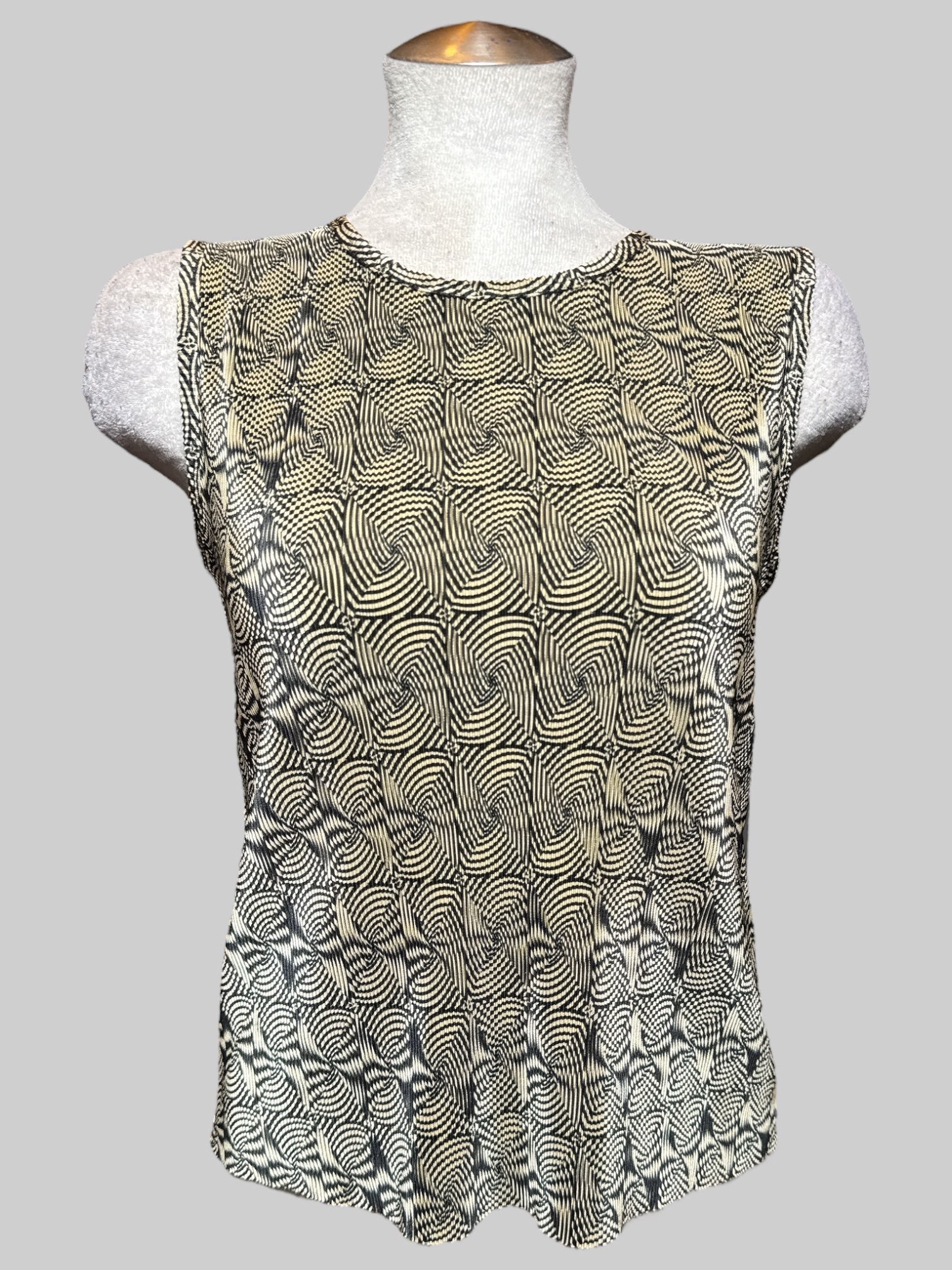 1X vintage light yellow and black pattern ribbed sleeveless top