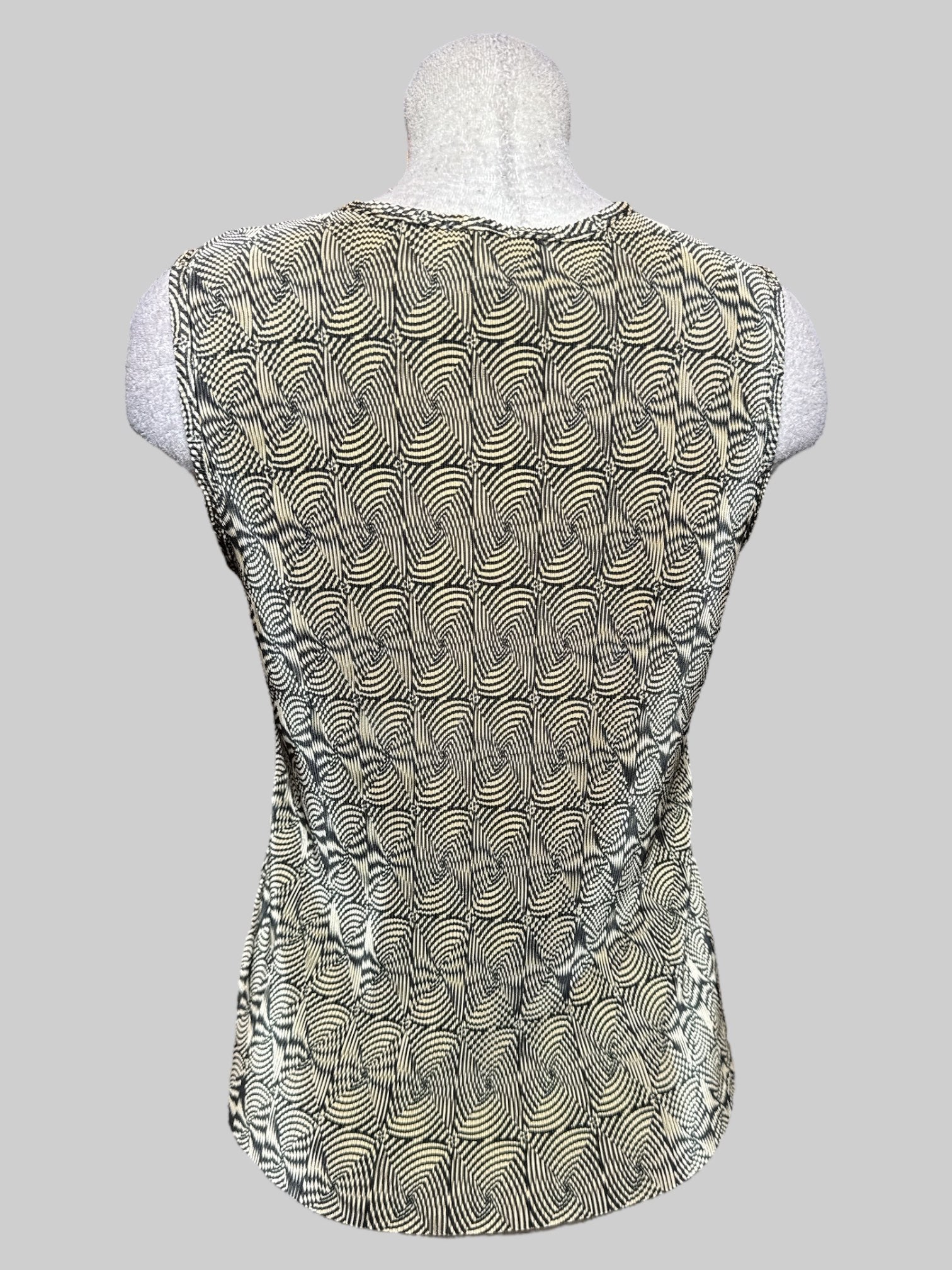 1X vintage light yellow and black pattern ribbed sleeveless top