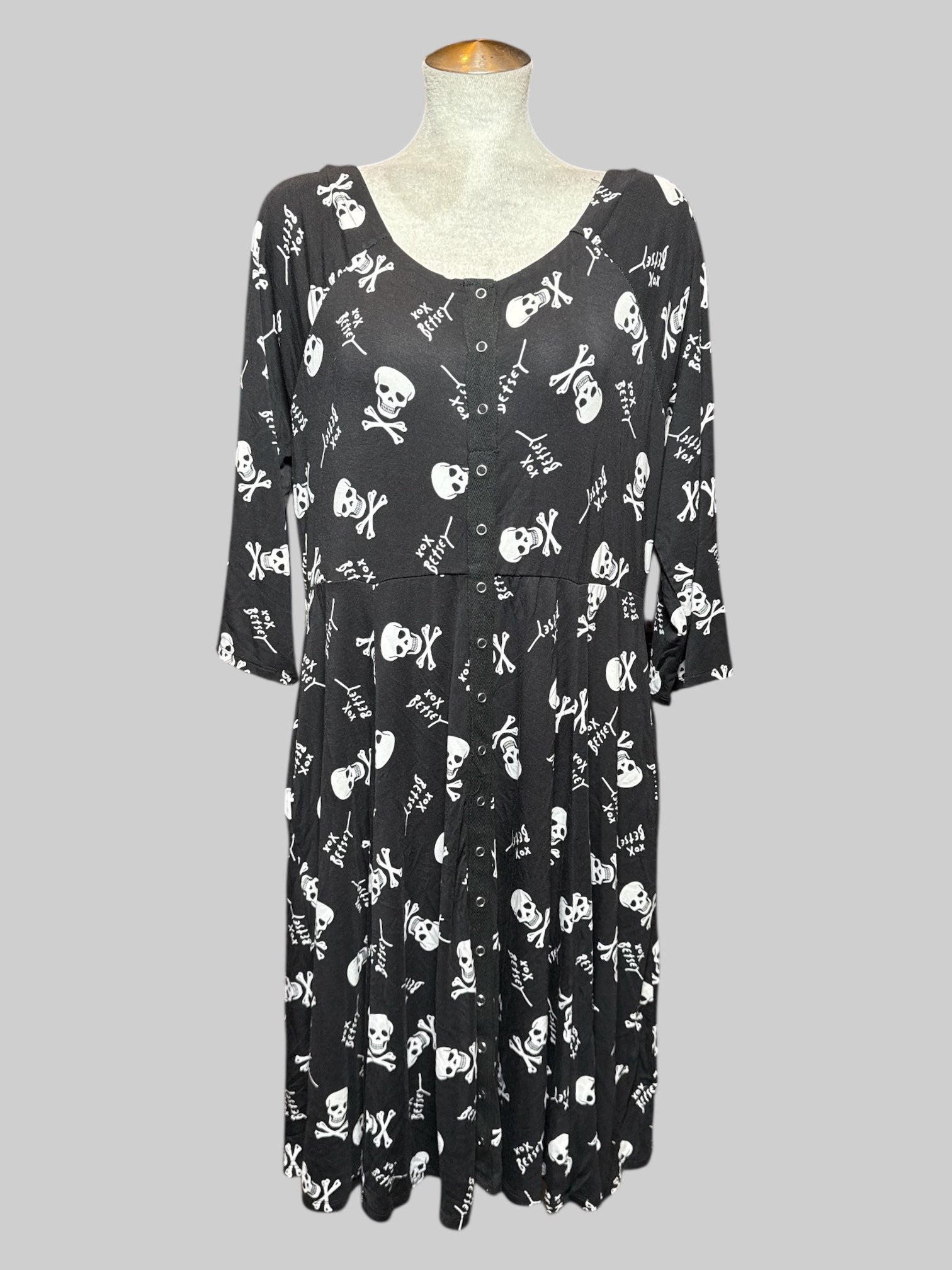 2X Torrid and Betsy Johnson soft and flowy black and white skull dress