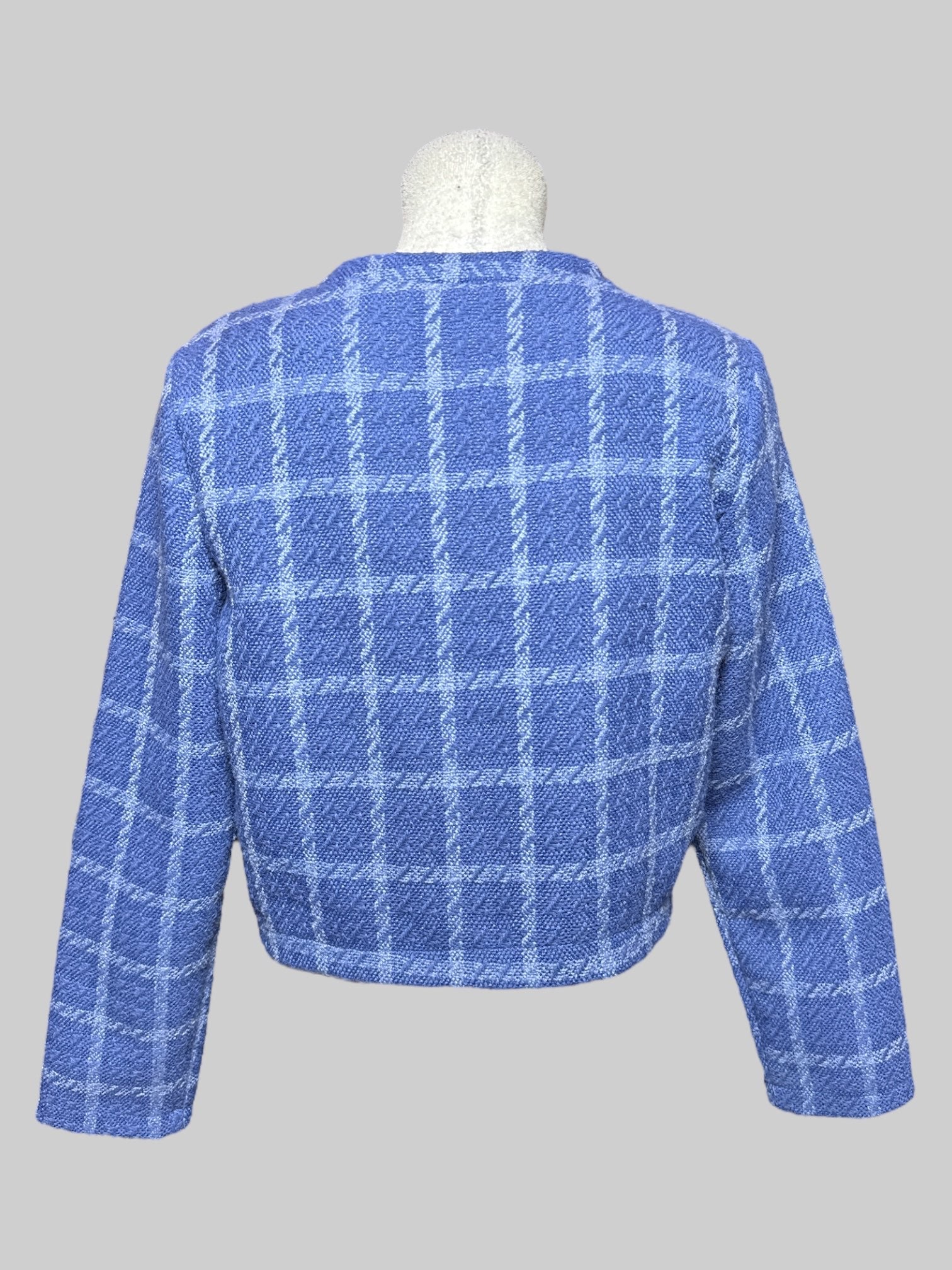 M cropped blue and light blue checkered jacket with gold color buttons