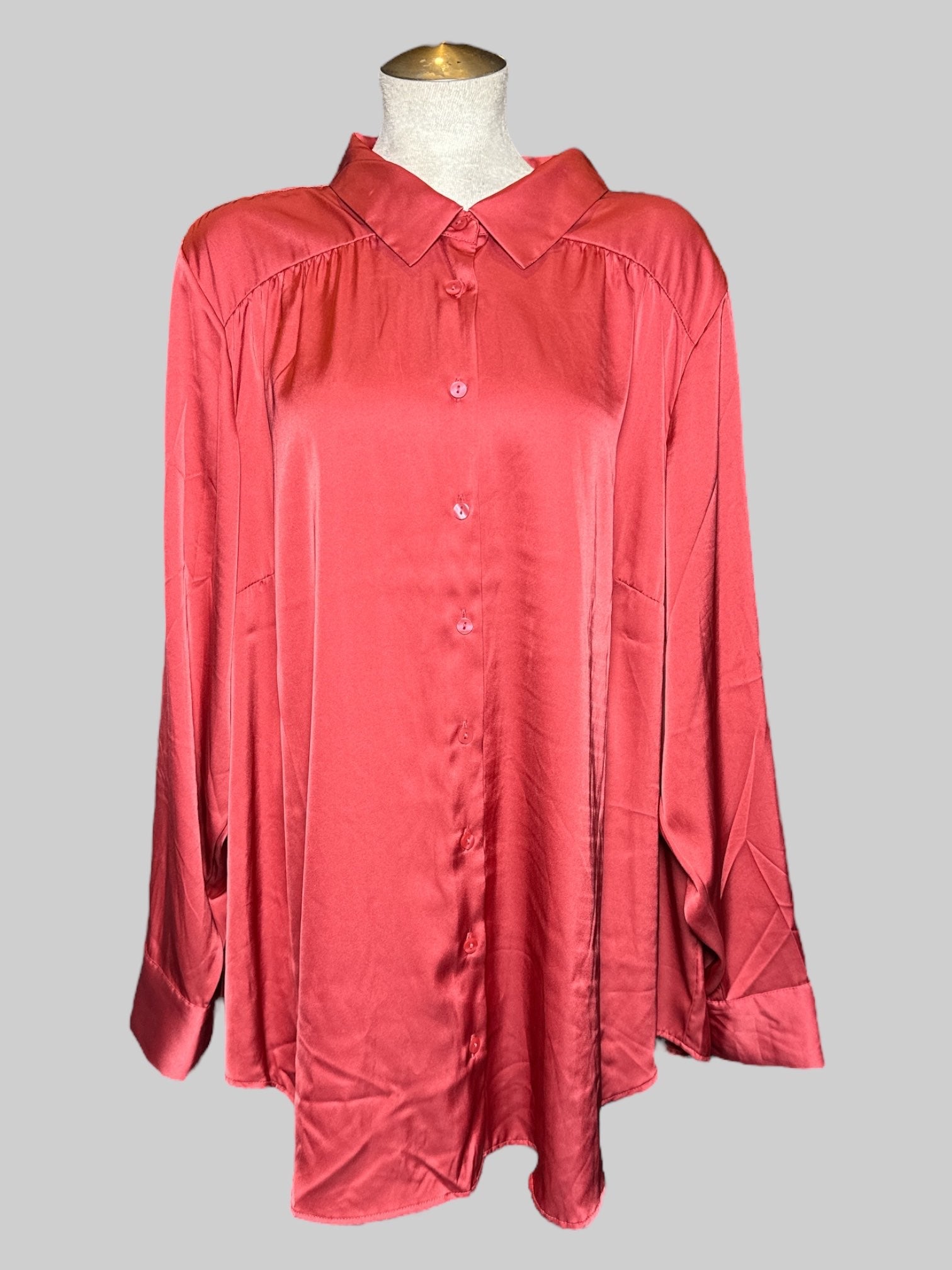 6X peachy pink satin texture button up