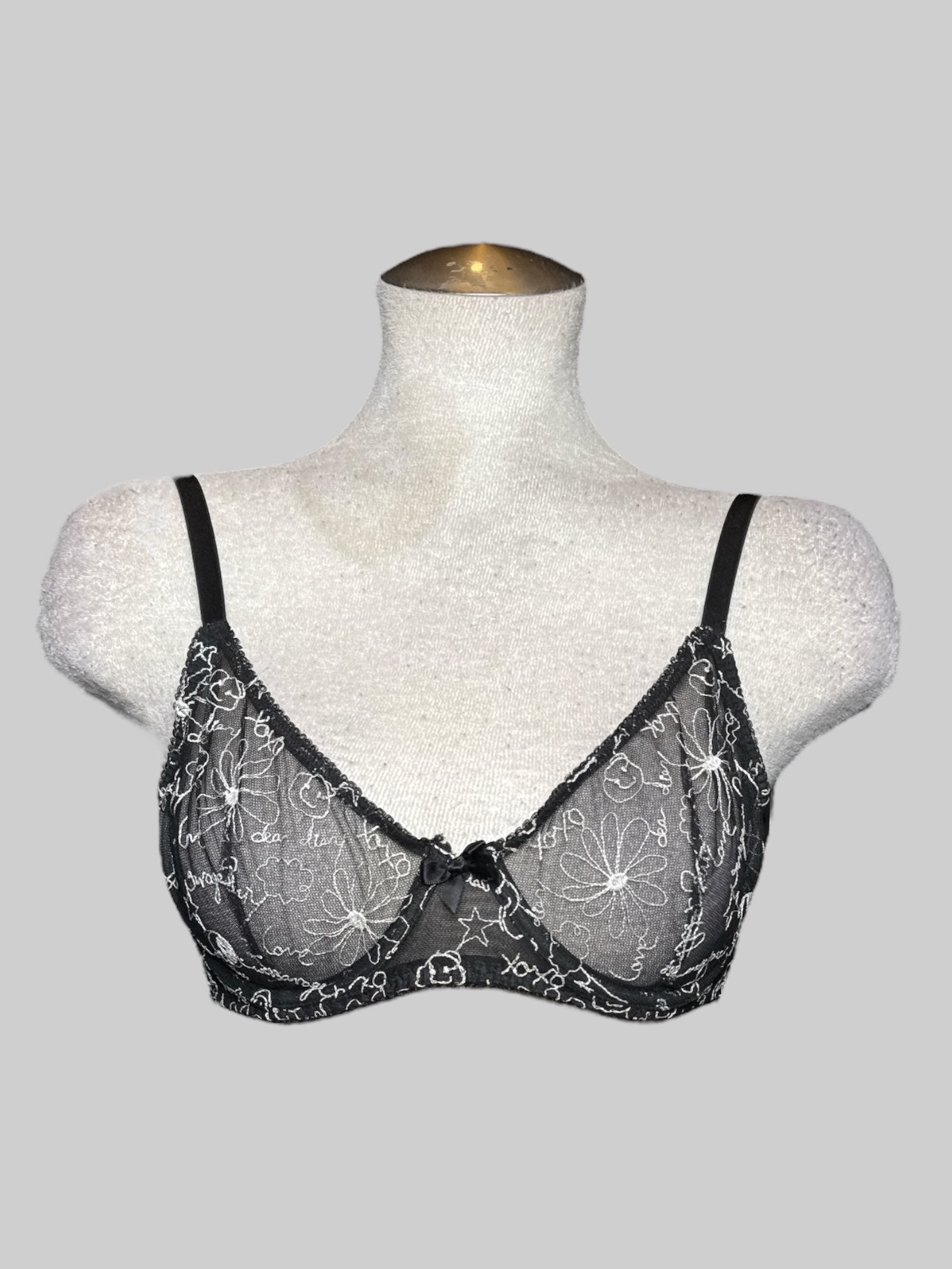 M Savage x Fenty black bra with white embroidery size 36C