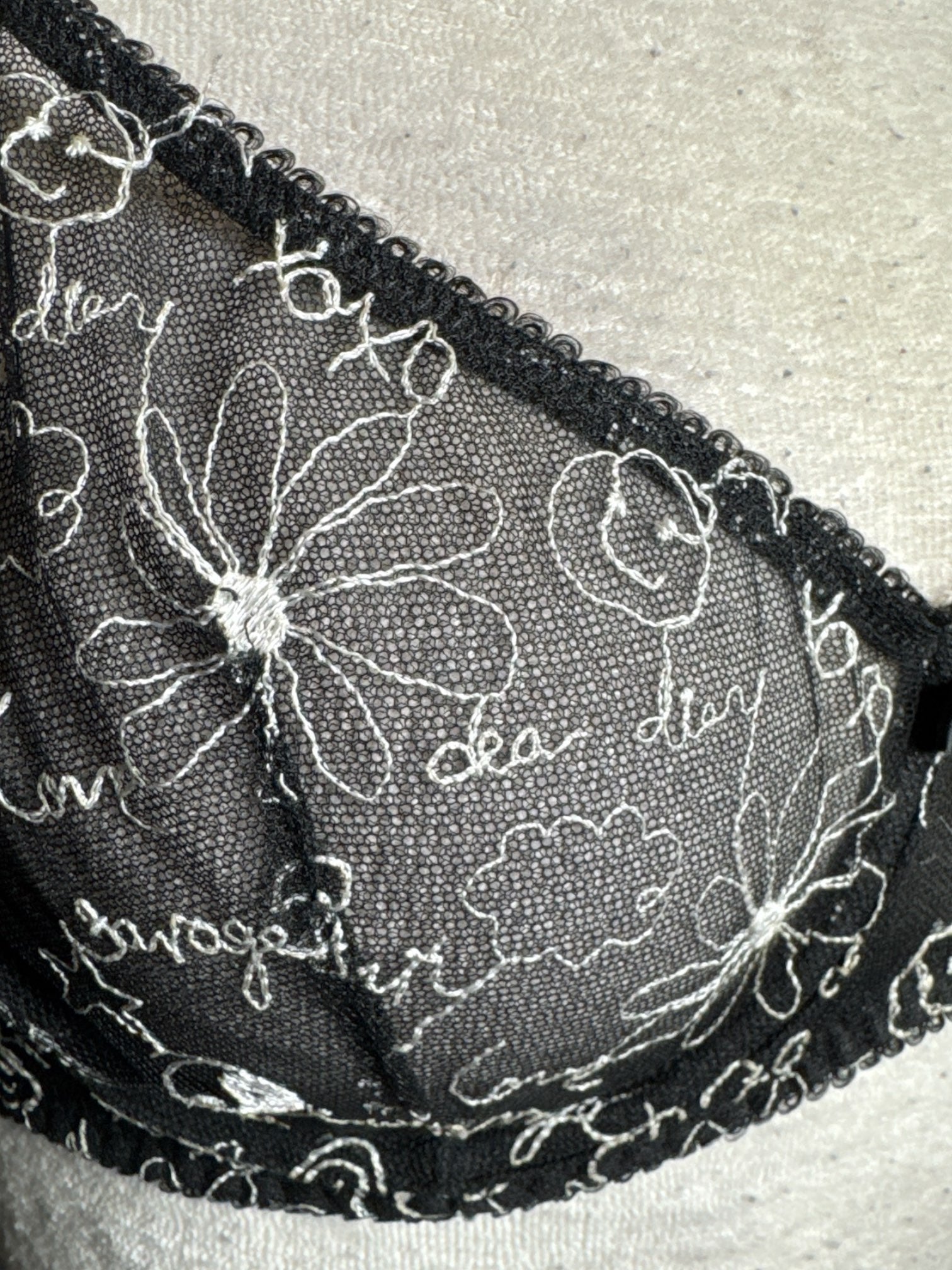 M Savage x Fenty black bra with white embroidery size 36C