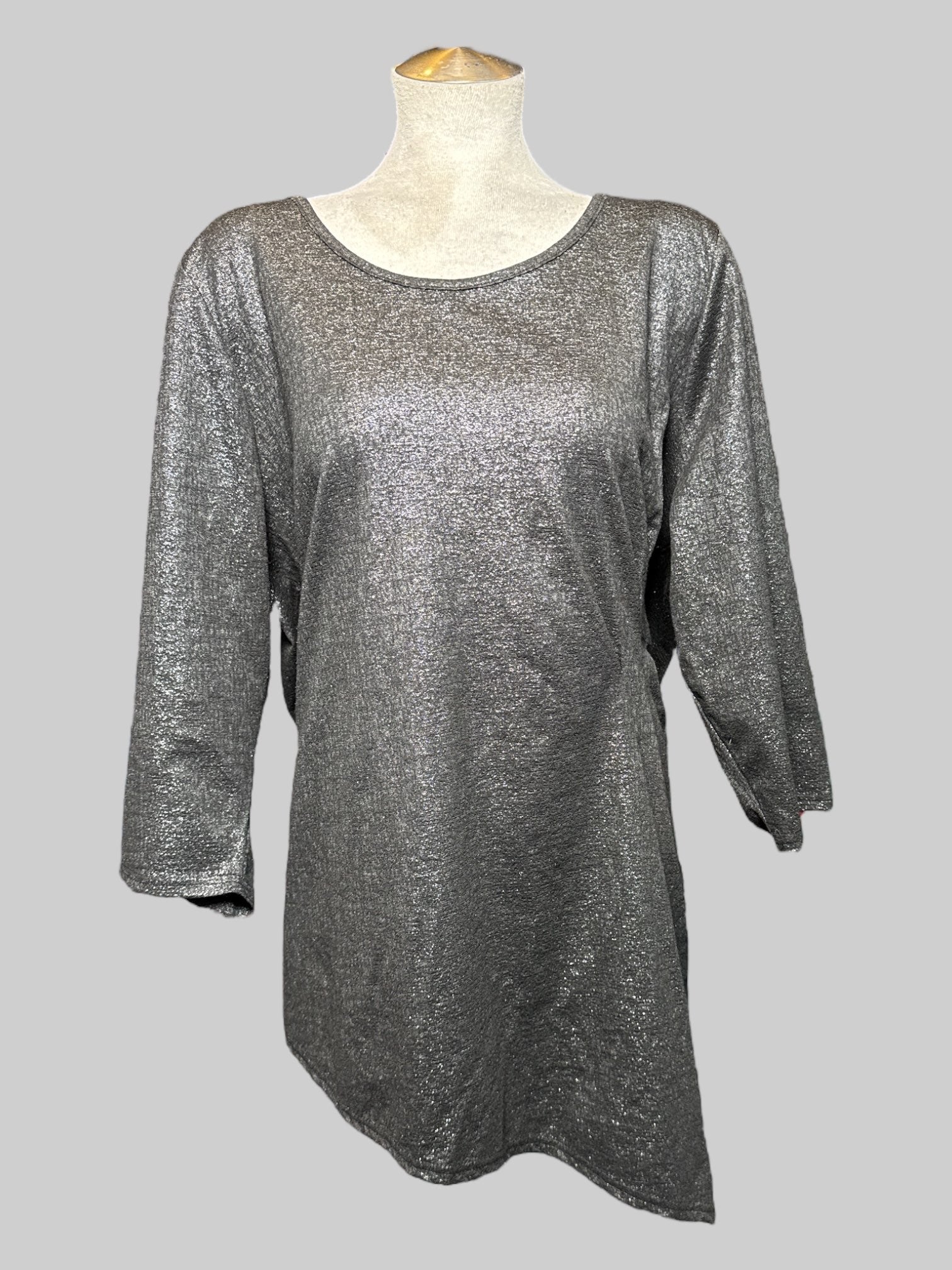3X black and silver metallic asymmetrical top