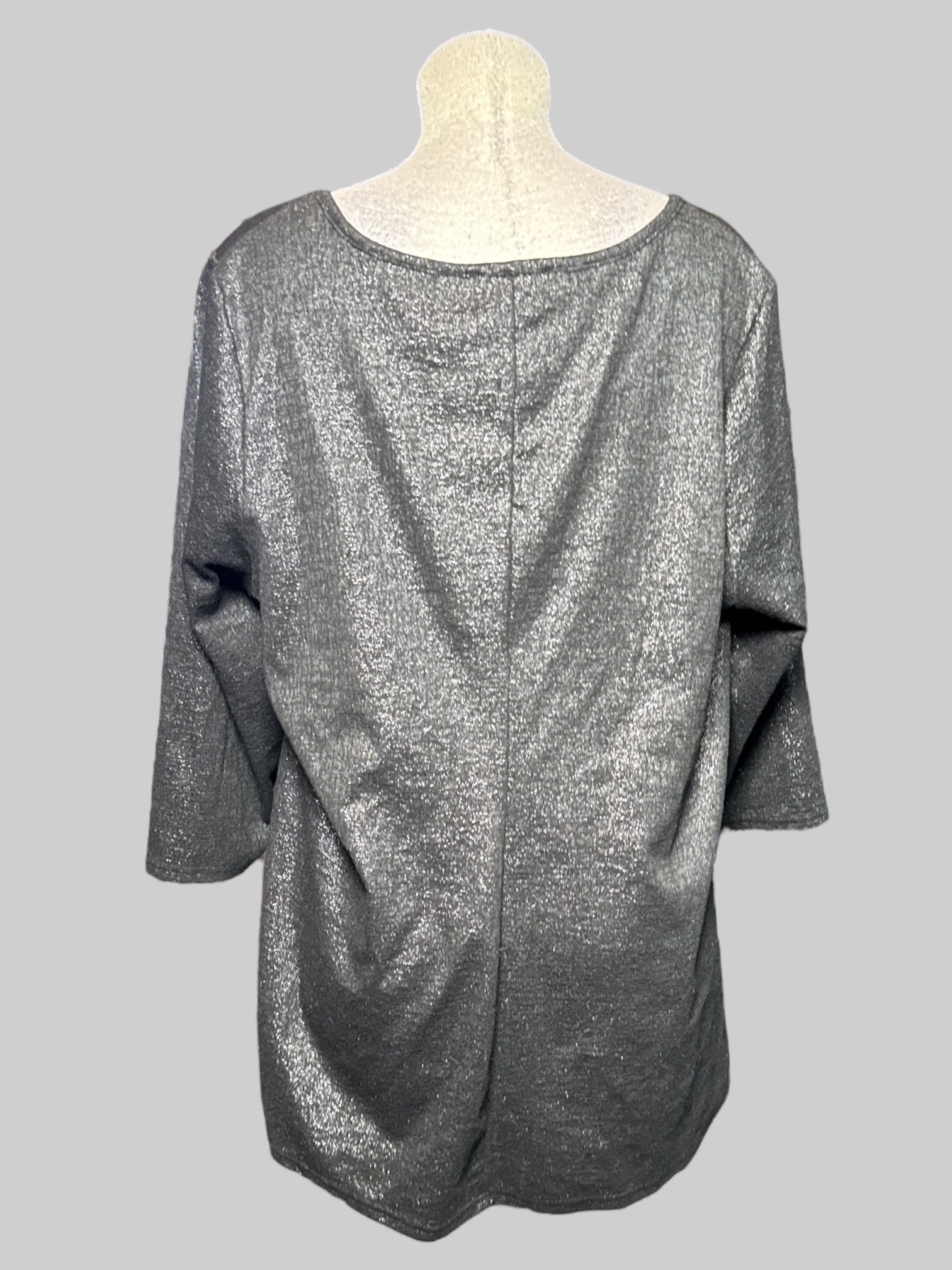 3X black and silver metallic asymmetrical top