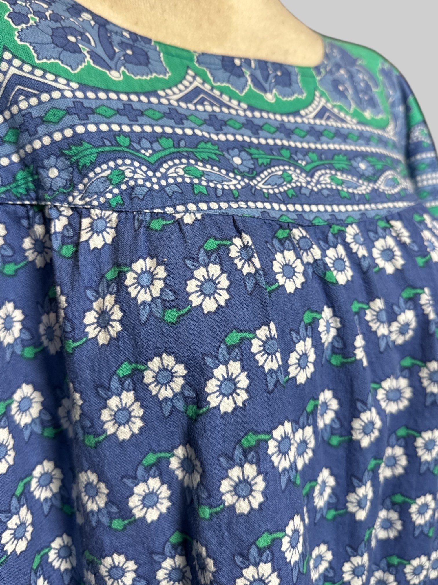 4X Vermont Country Store green, blue, and white multi pattern tiered dress