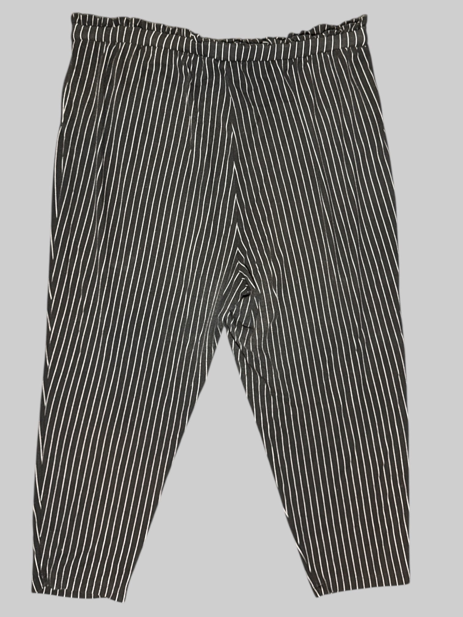 4X black and white striped pants with pockets, drawstring, and stretchy waist