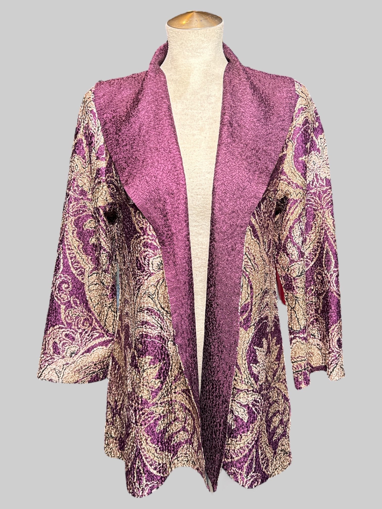 3X purple popcorn texture jacket with gold and black pattern