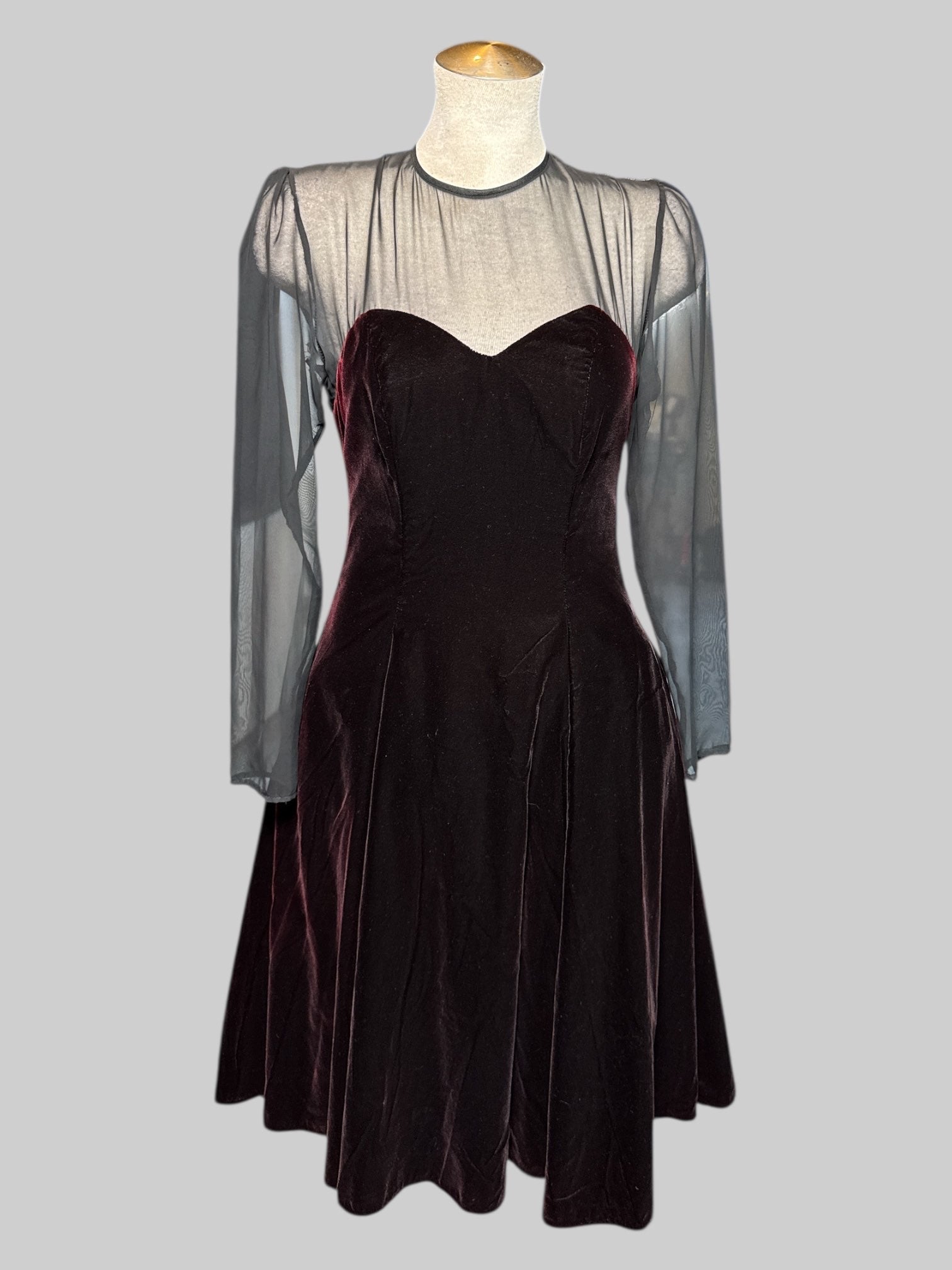 M vintage red velvet dress with sheer top, keyhole back, tulle under dress, and zipper