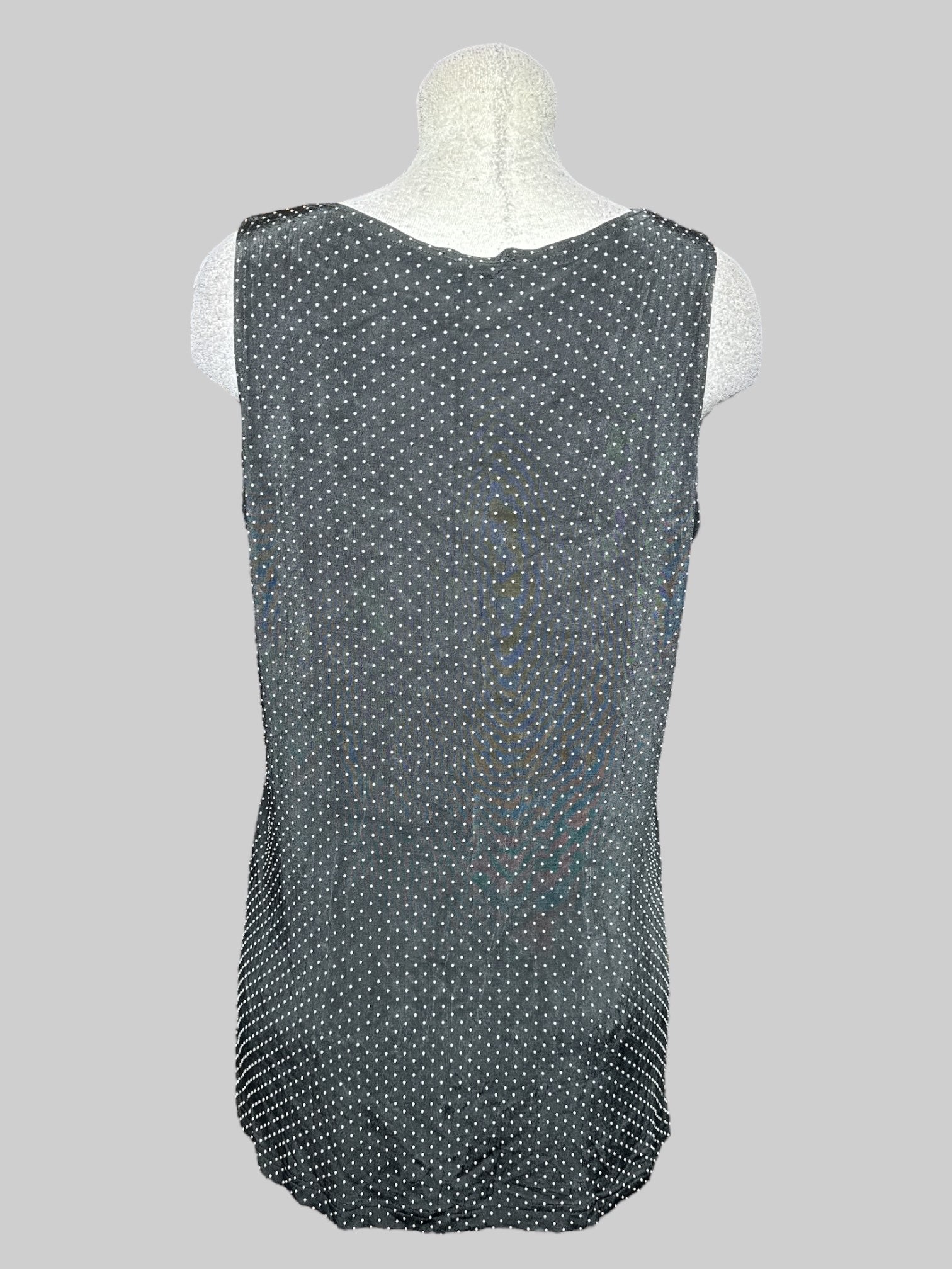 7X vintage slinky black and white textured polka dots sleeveless top