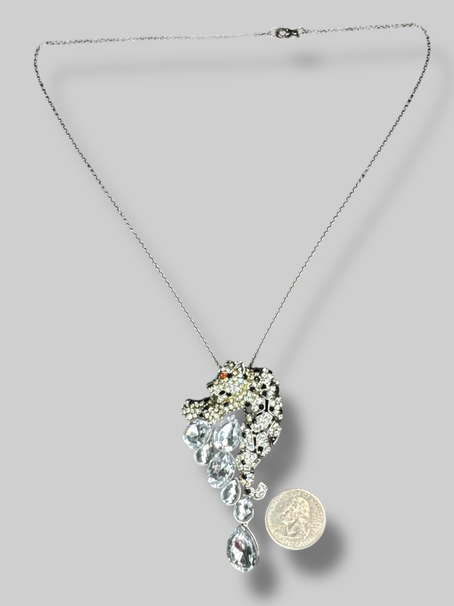 Silver tone Leopard  brooch necklace