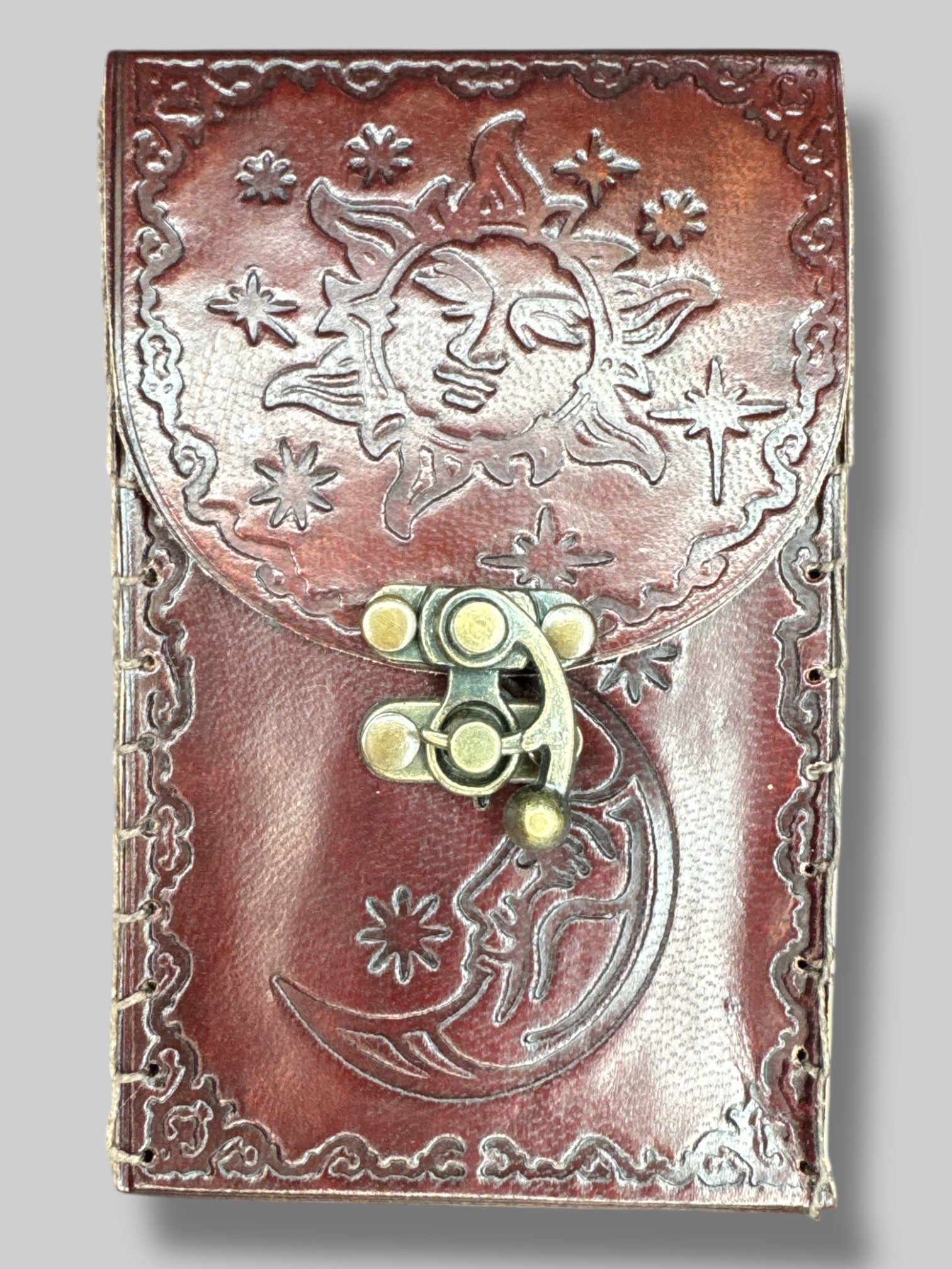 5.5” by 3.5” brown genuine leather tarot pouch