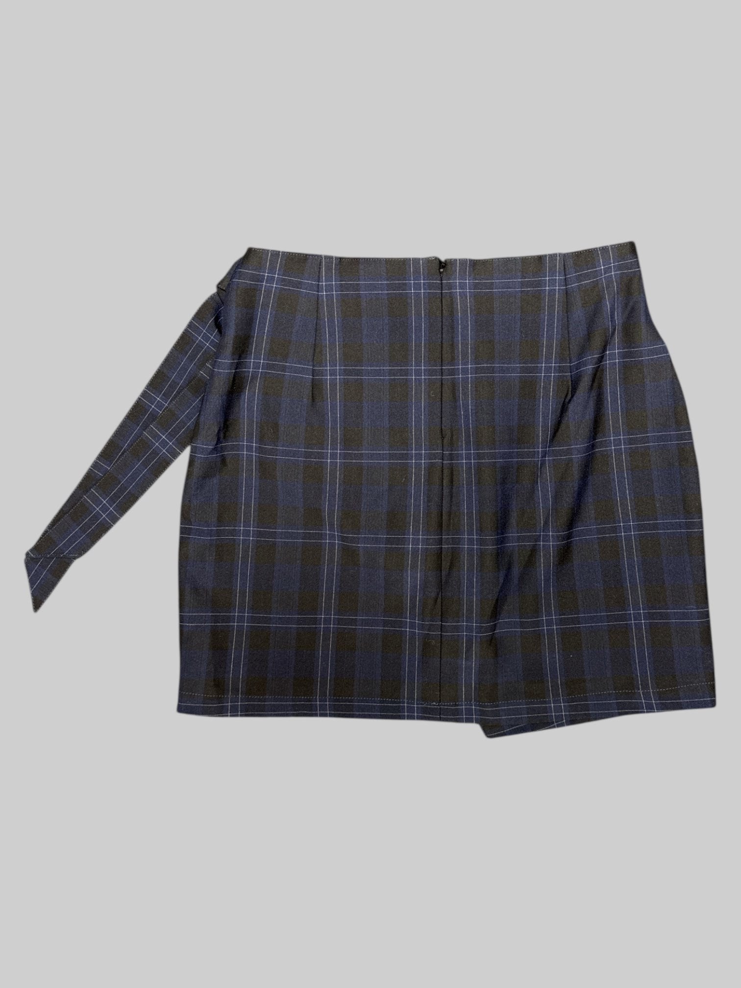 S black, white, and blue plaid short skirt with tie