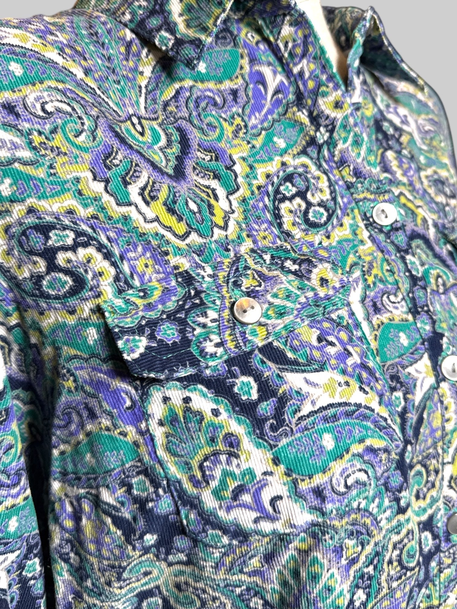 M corduroy funky multicolor paisley pattern button up