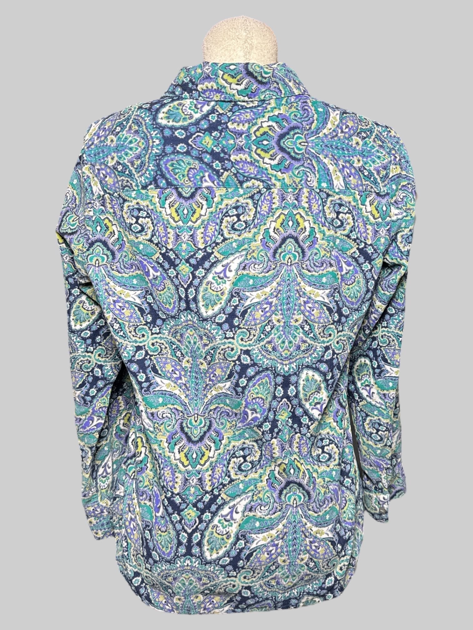 M corduroy funky multicolor paisley pattern button up