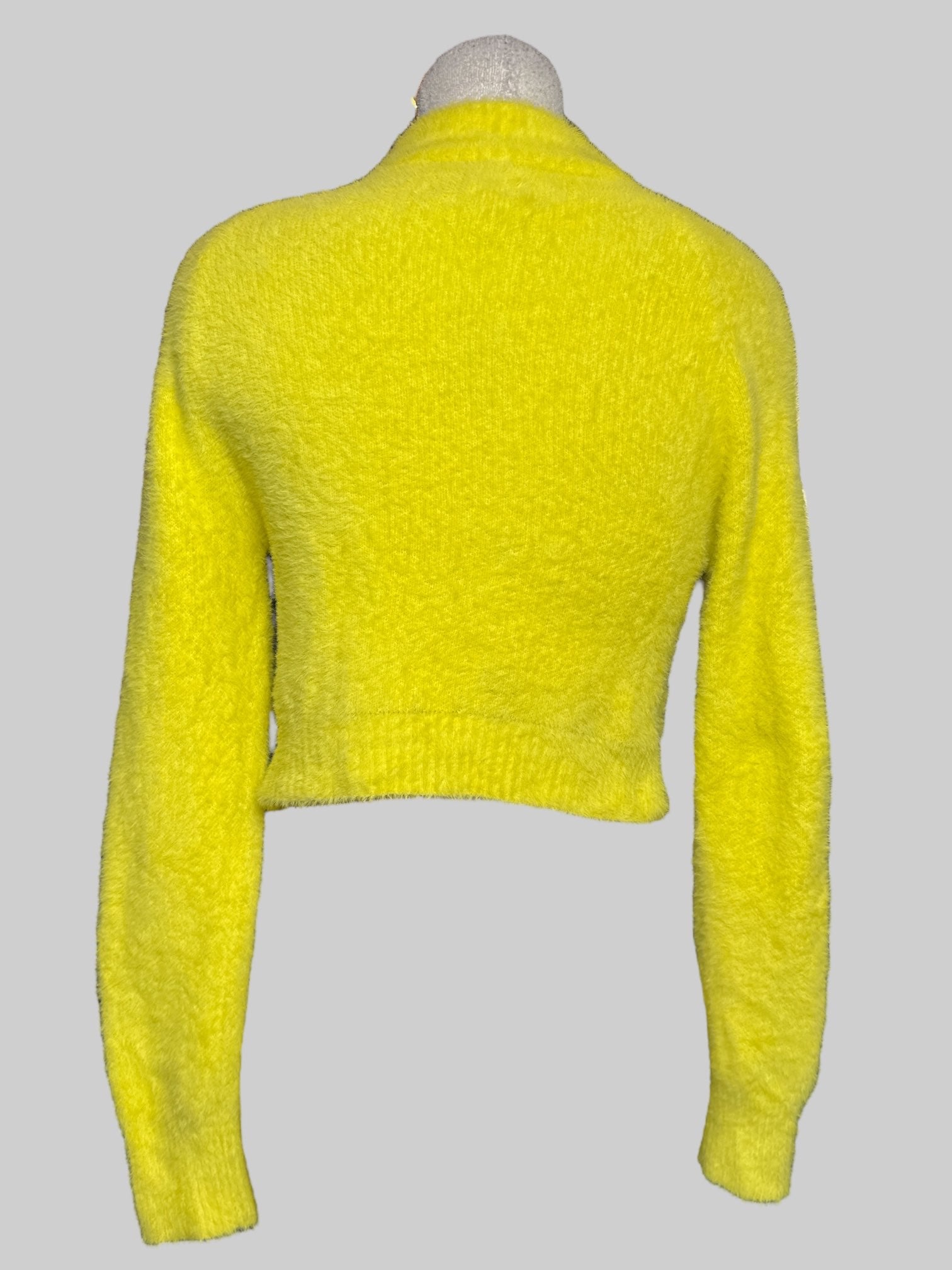 L NWT Urban Outfitters fuzzy yellow sweater with deer and “this sucks”