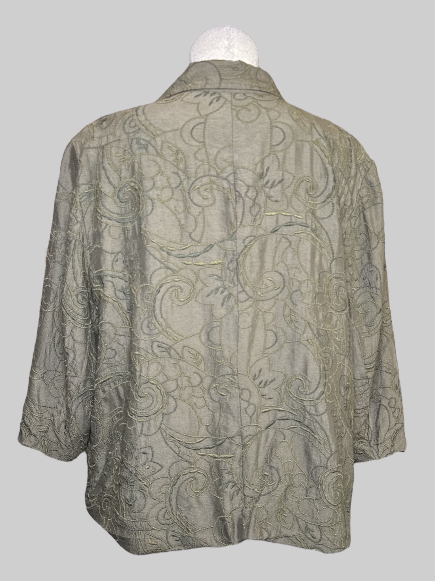 XL grayish green  cardigan with floral embroidery and quarter sleeves