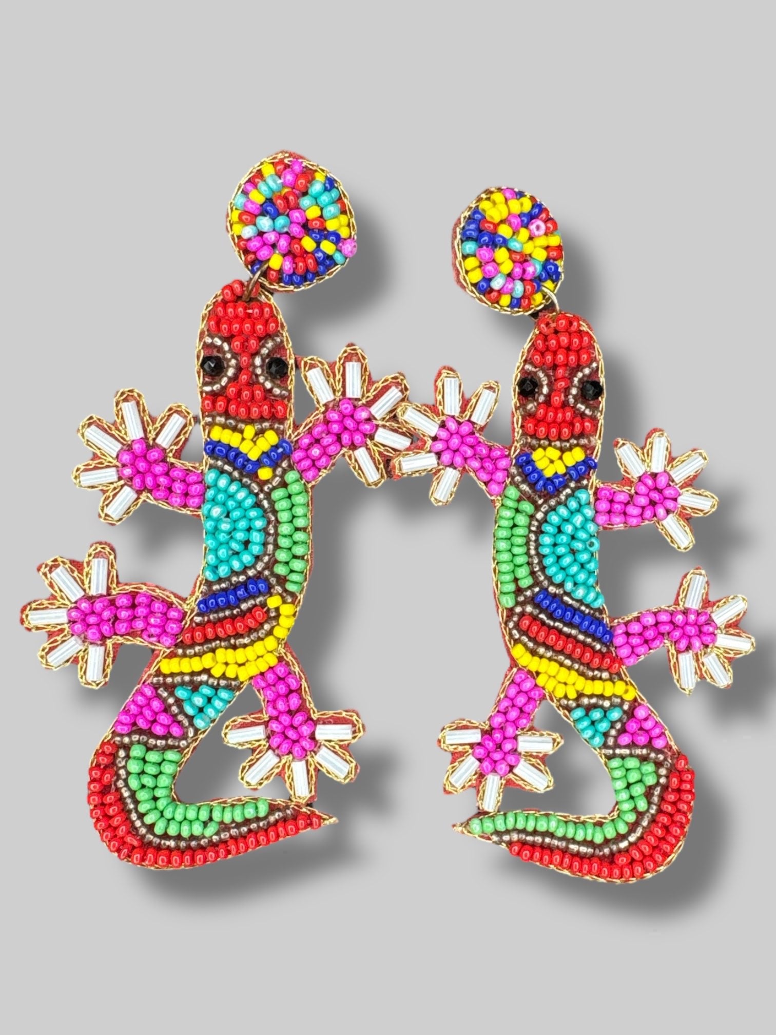 3.5” long multicolor beaded lizard earrings