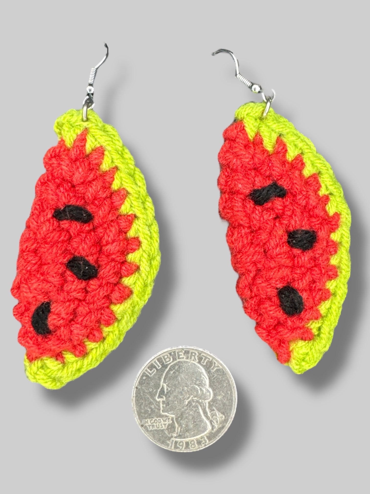 2” knit watermelon earrings
