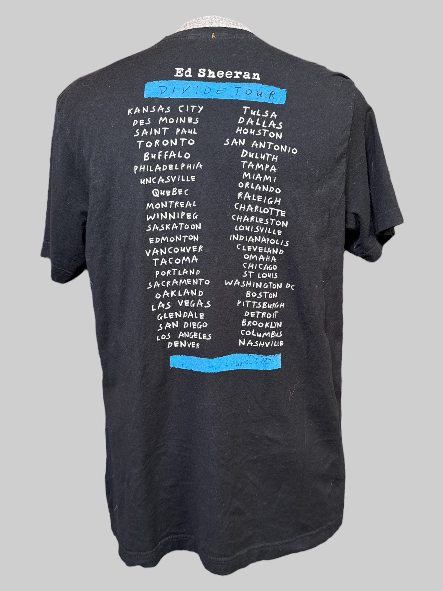 1X black T-shirt with blue Ed Sheeran Divided Tour graphics