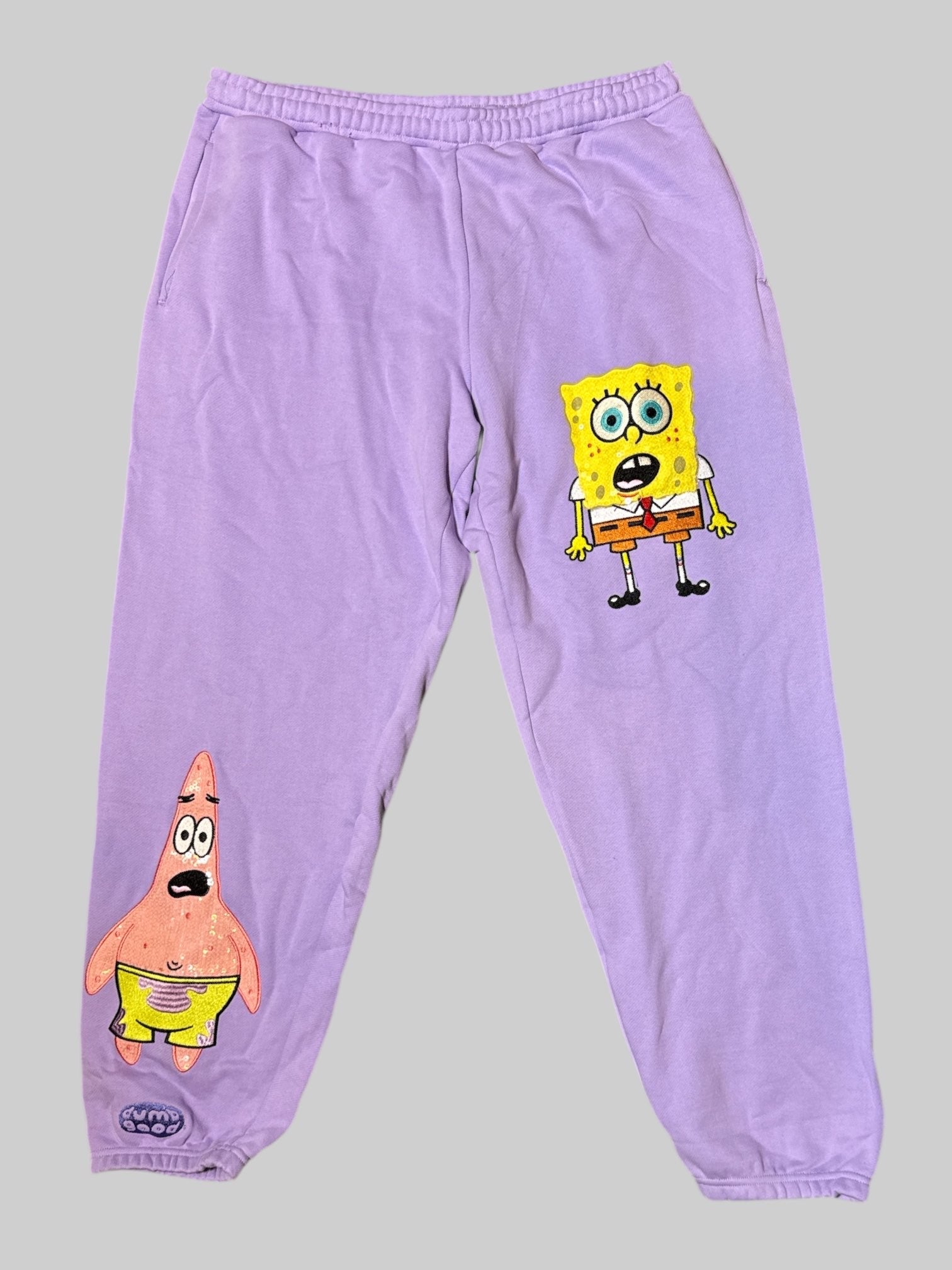 2X purple sweatpants with pockets, and sequin SpongeBob and Patrick