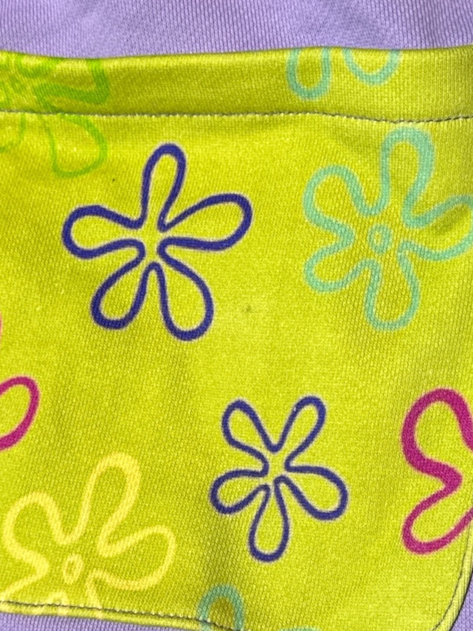 2X purple sweatpants with pockets, and sequin SpongeBob and Patrick