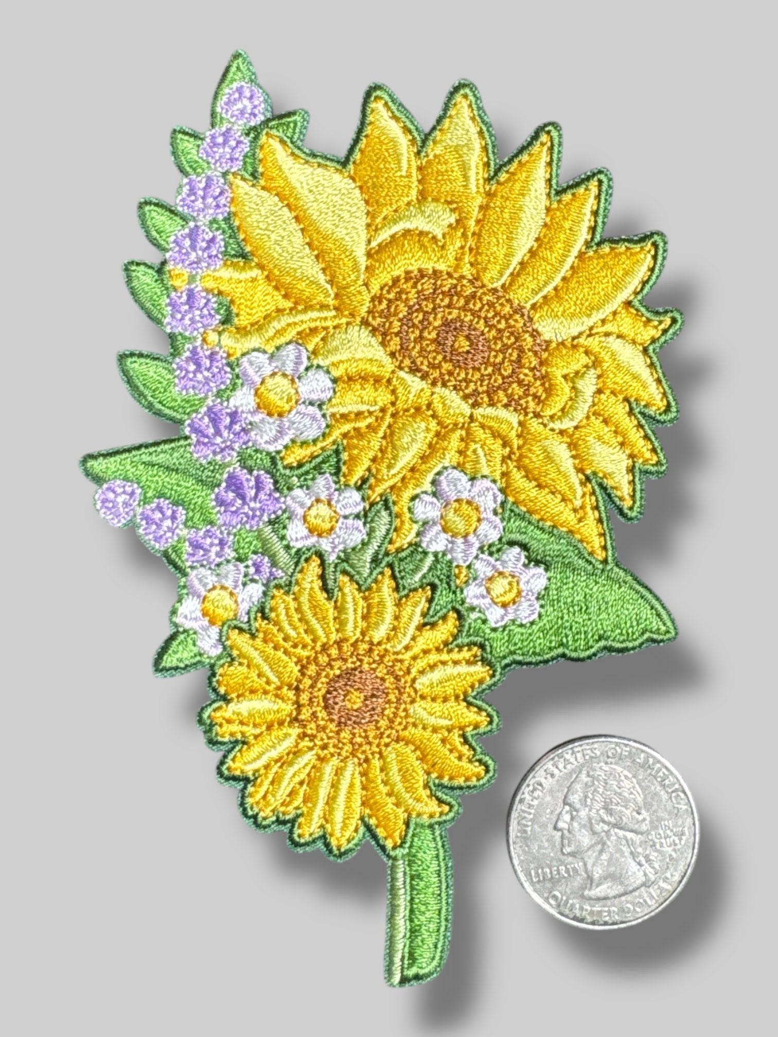 4.5” long sunflower with purple florals patch