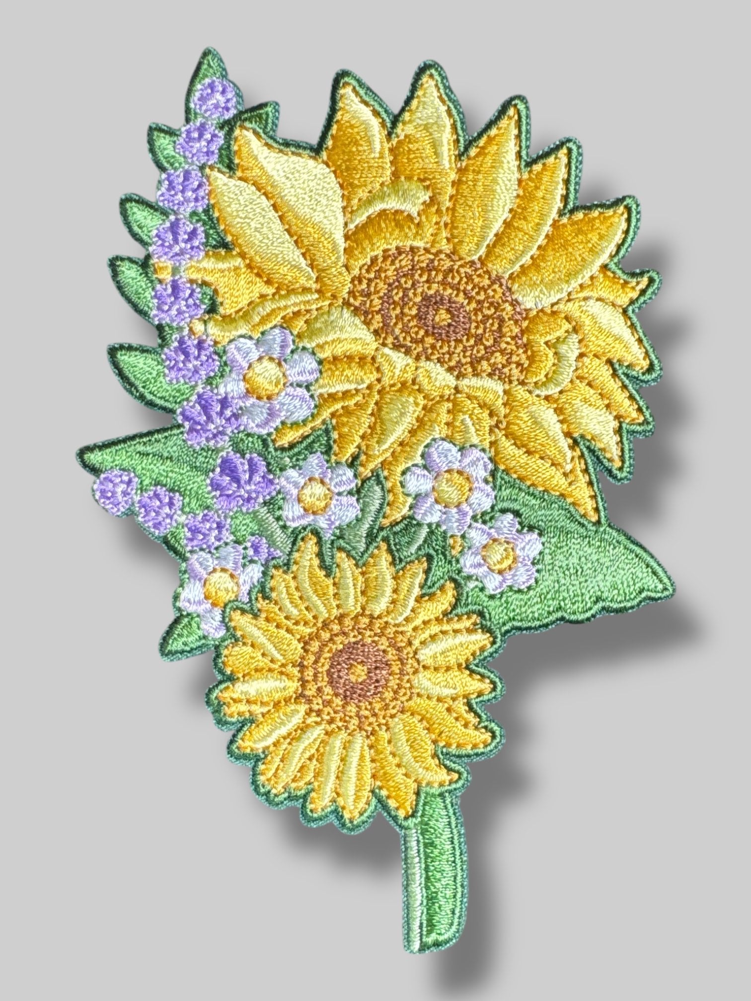 4.5” long sunflower with purple florals patch