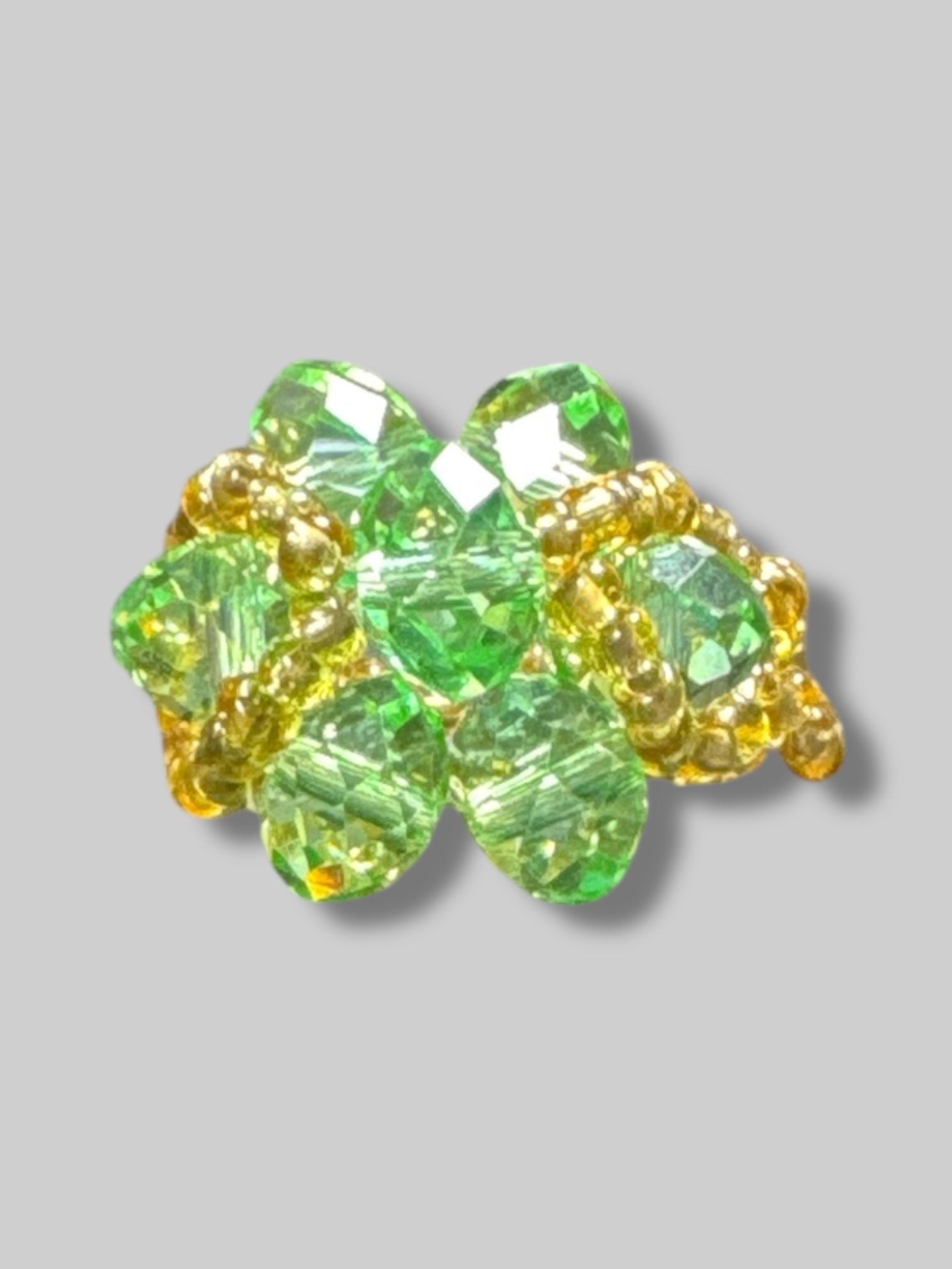 Stretchy yellow and green beaded ring