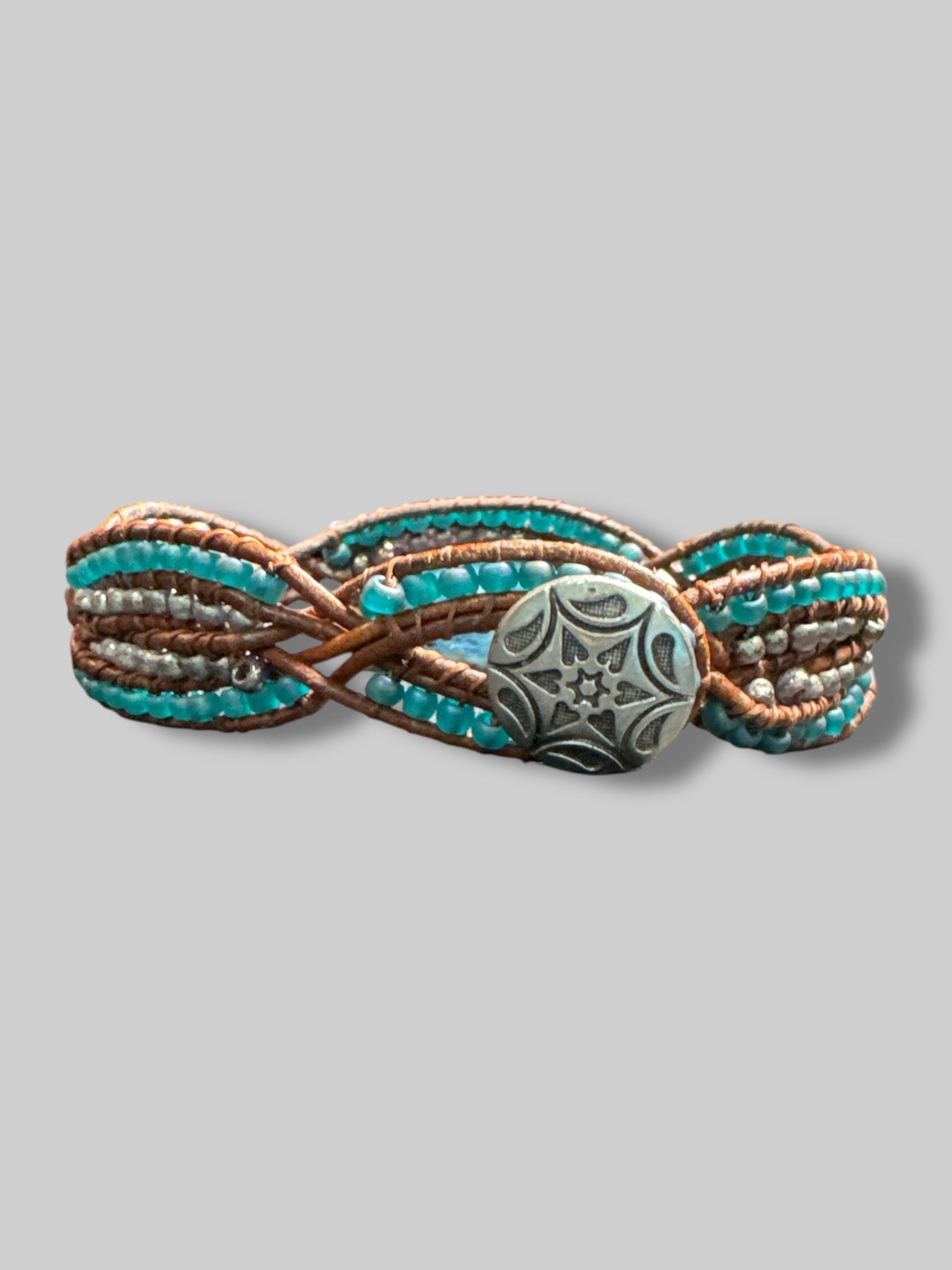 8.5” long braided bracelet with beads and stone