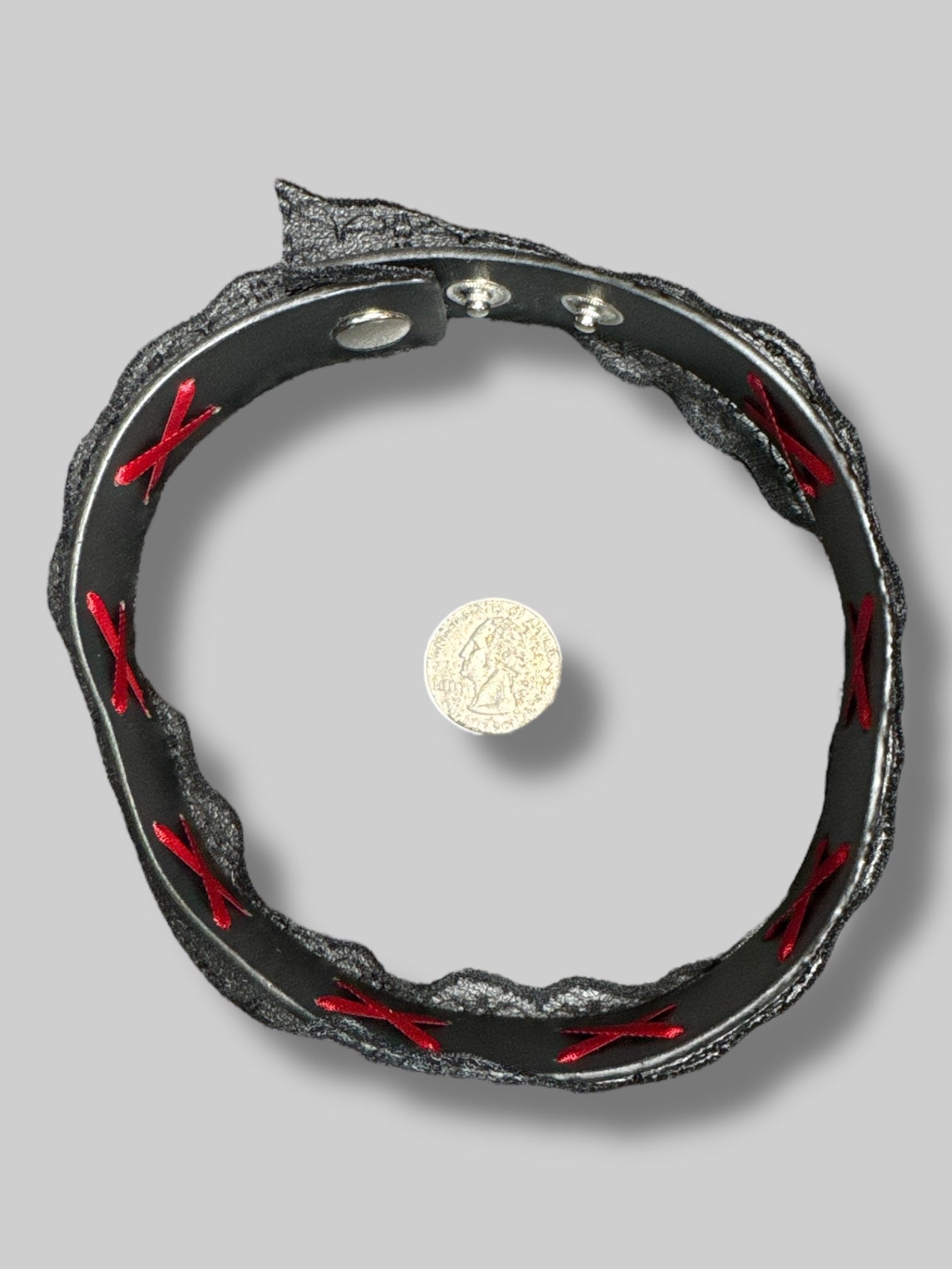 15.5” long black pleather choker with red and black lace