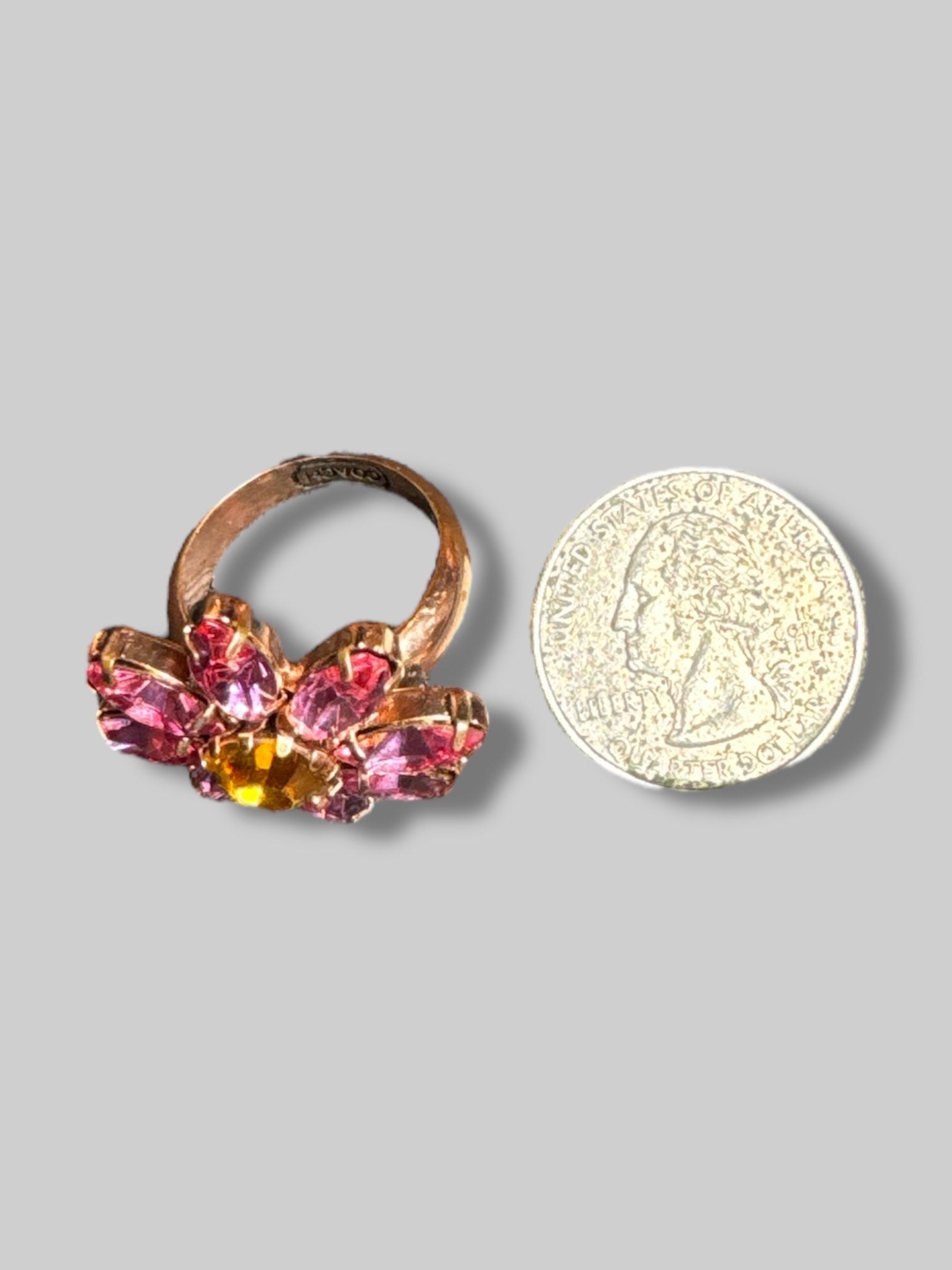 Size 7 gold color pink floral statement ring