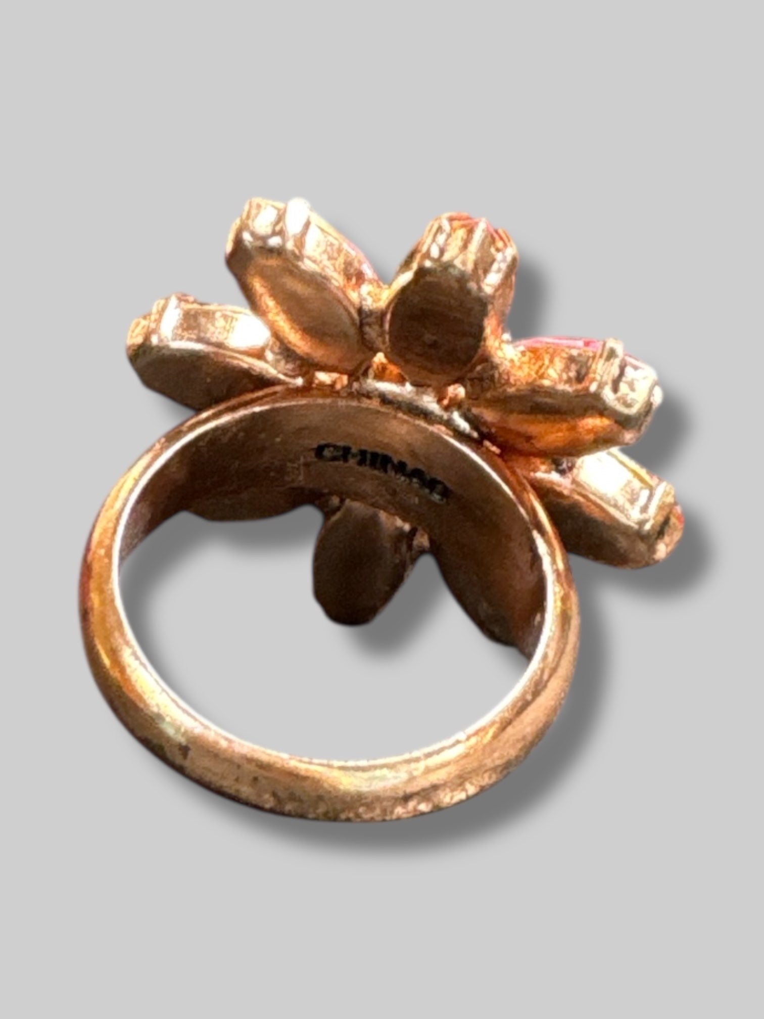 Size 7 gold color pink floral statement ring