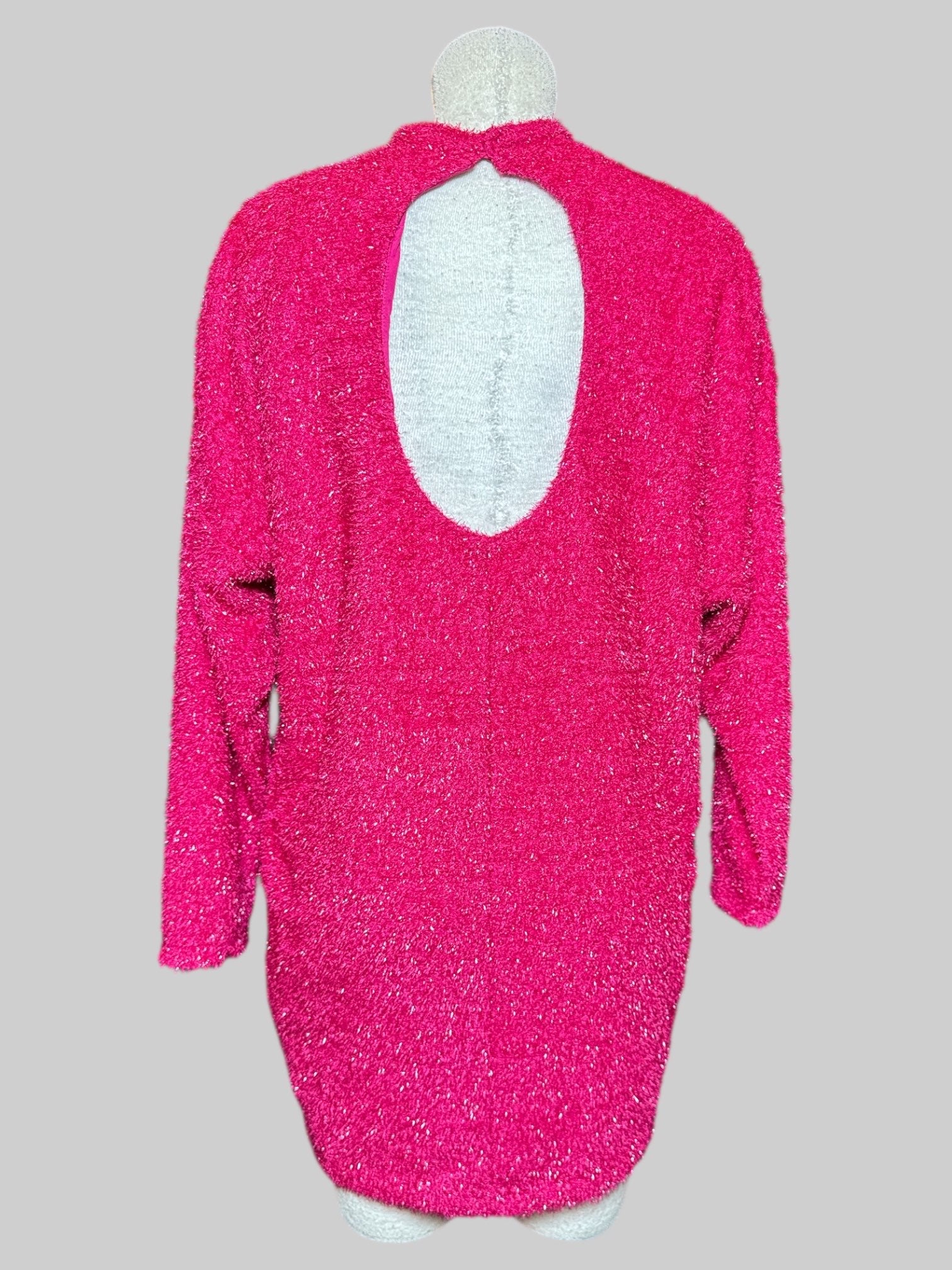 M H&M pink metallic fuzzy dress with open back