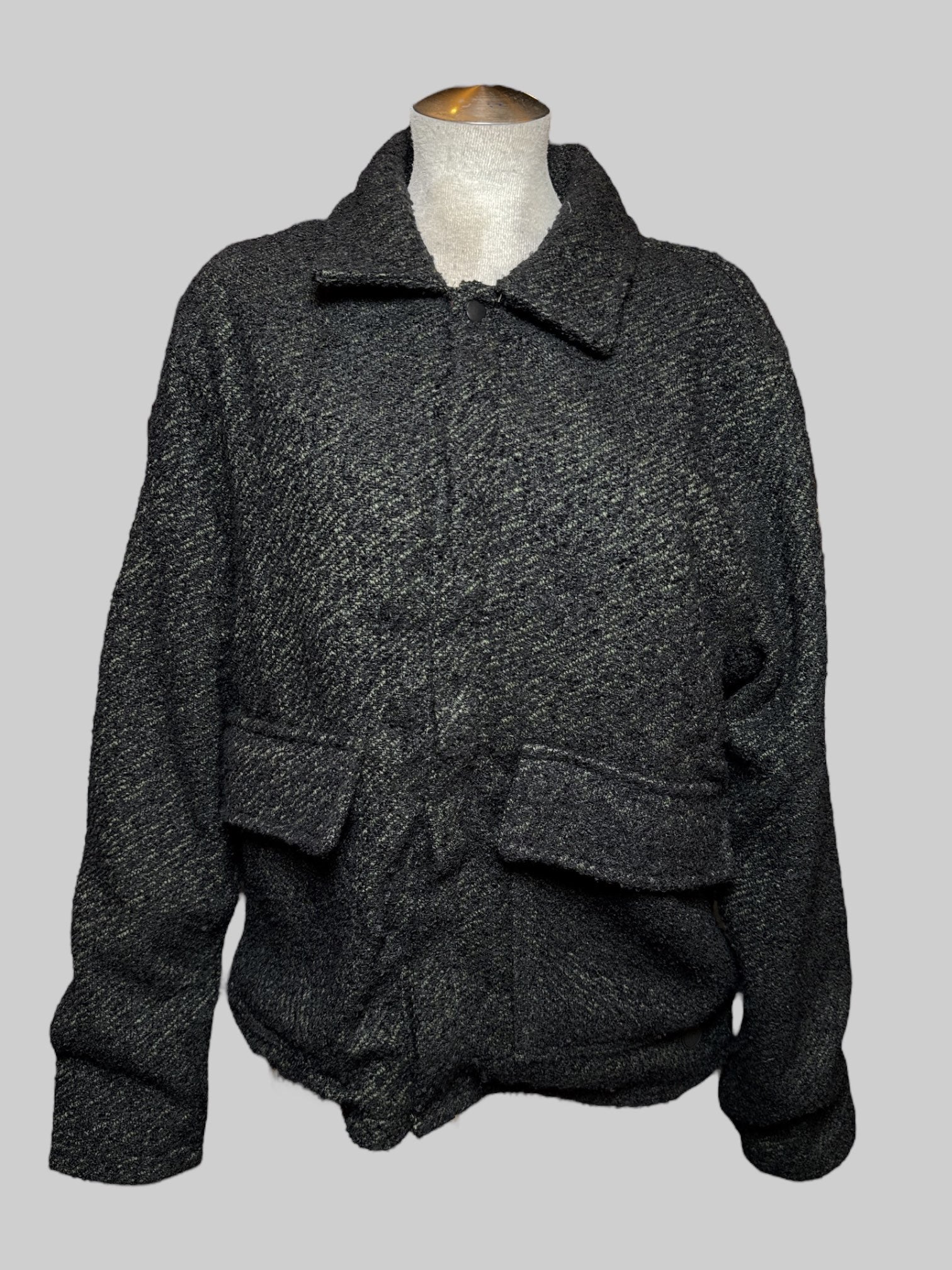 L Folk dark blue and green snap button jacket