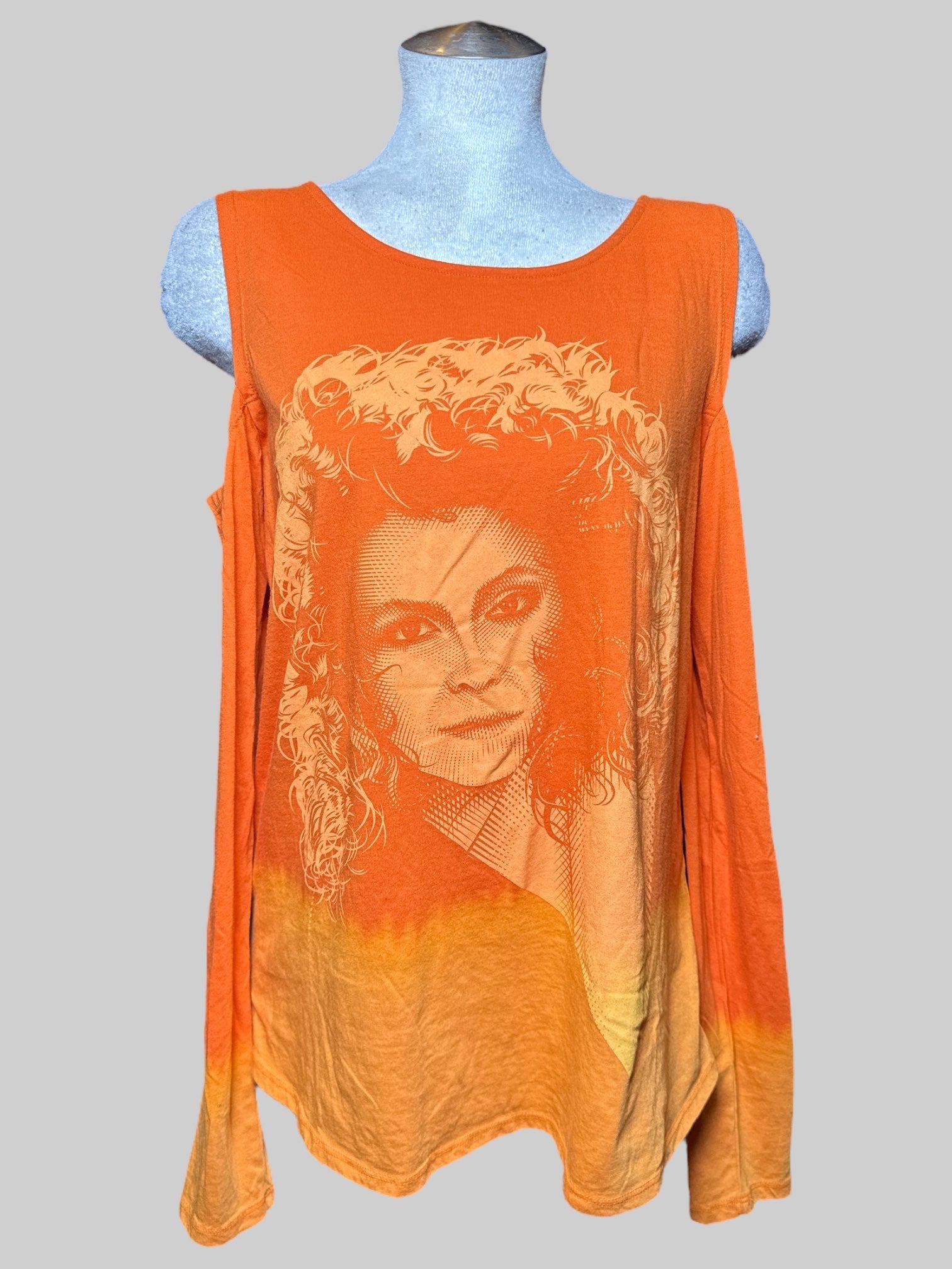 XL LOOTwear Ghostbusters orange fade long sleeve shirt with cold shoulders