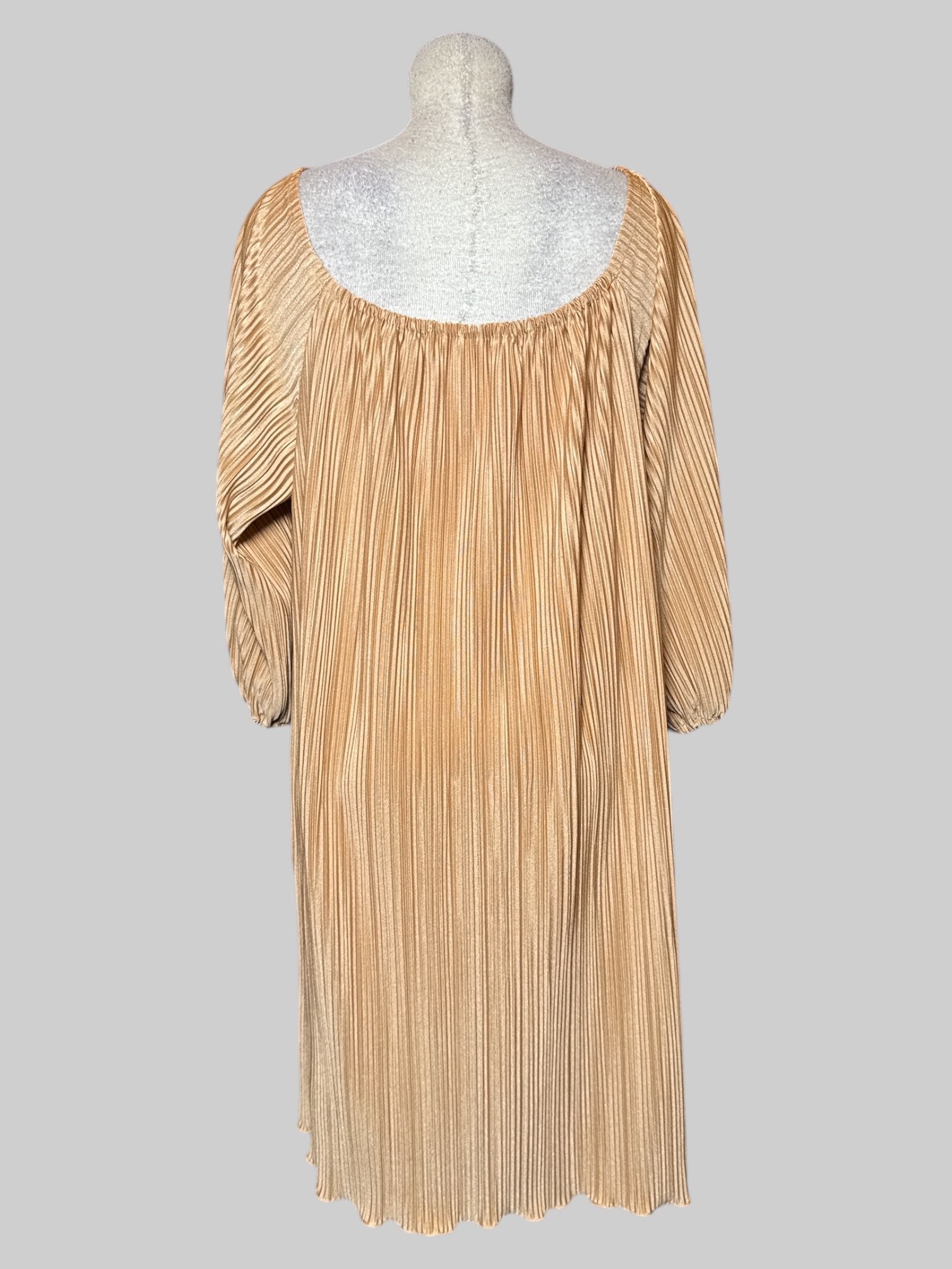 3X pale yellow ribbed textured dress with balloon sleeves