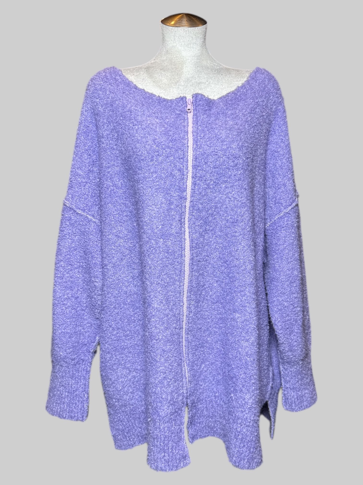 4X Free People fuzzy purple zip up jacket
