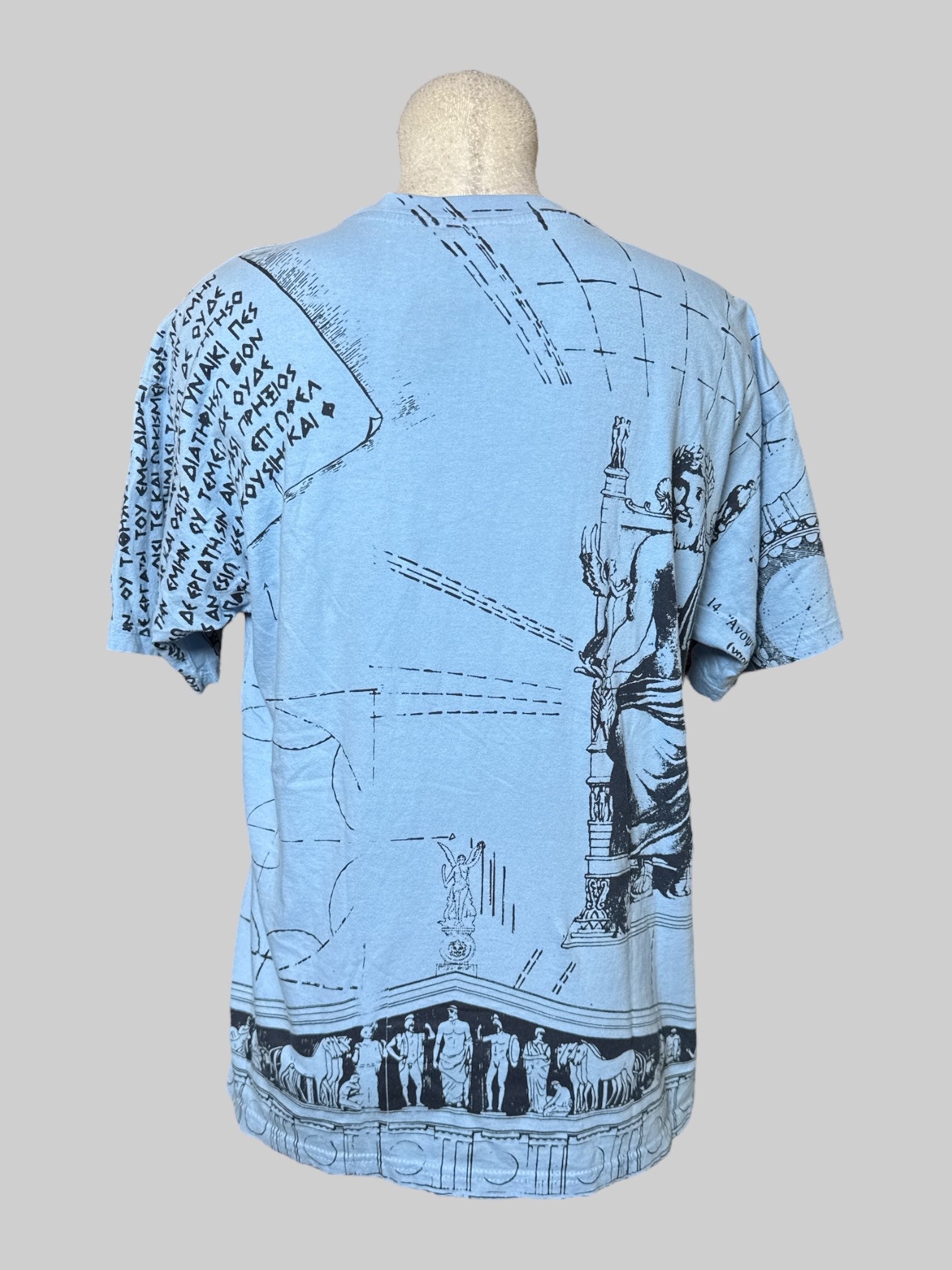 L B&C light blue T-shirt with geometry, and Greek graphics