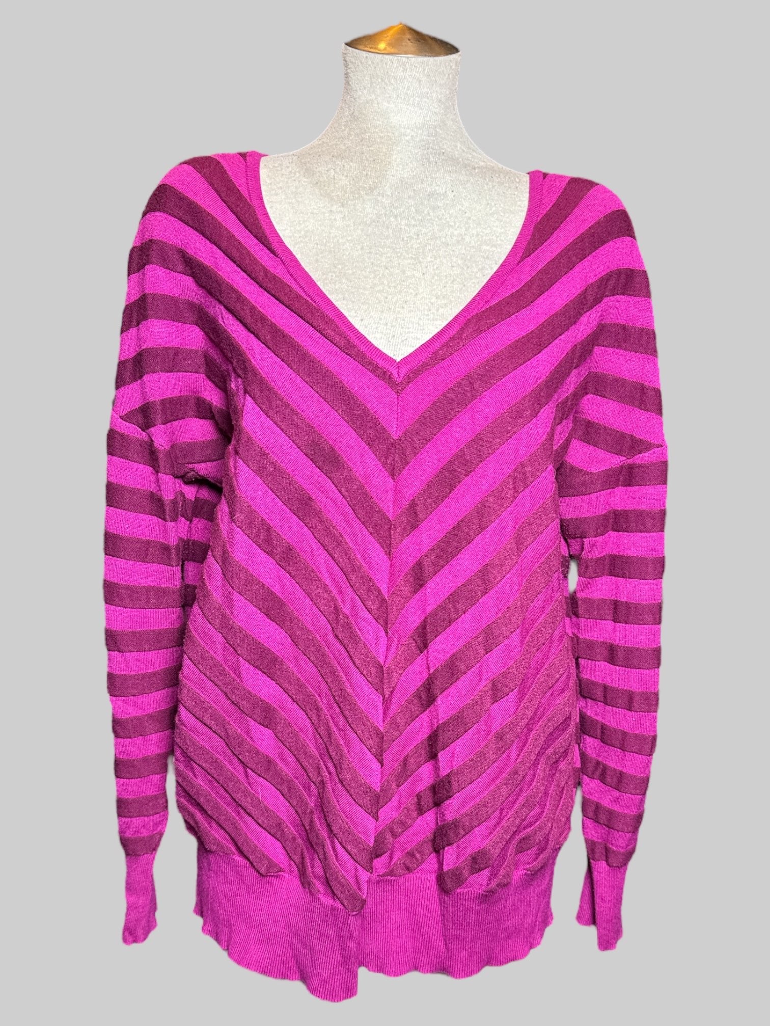 2X Lane Bryant pink and purple striped sweater with v neck
