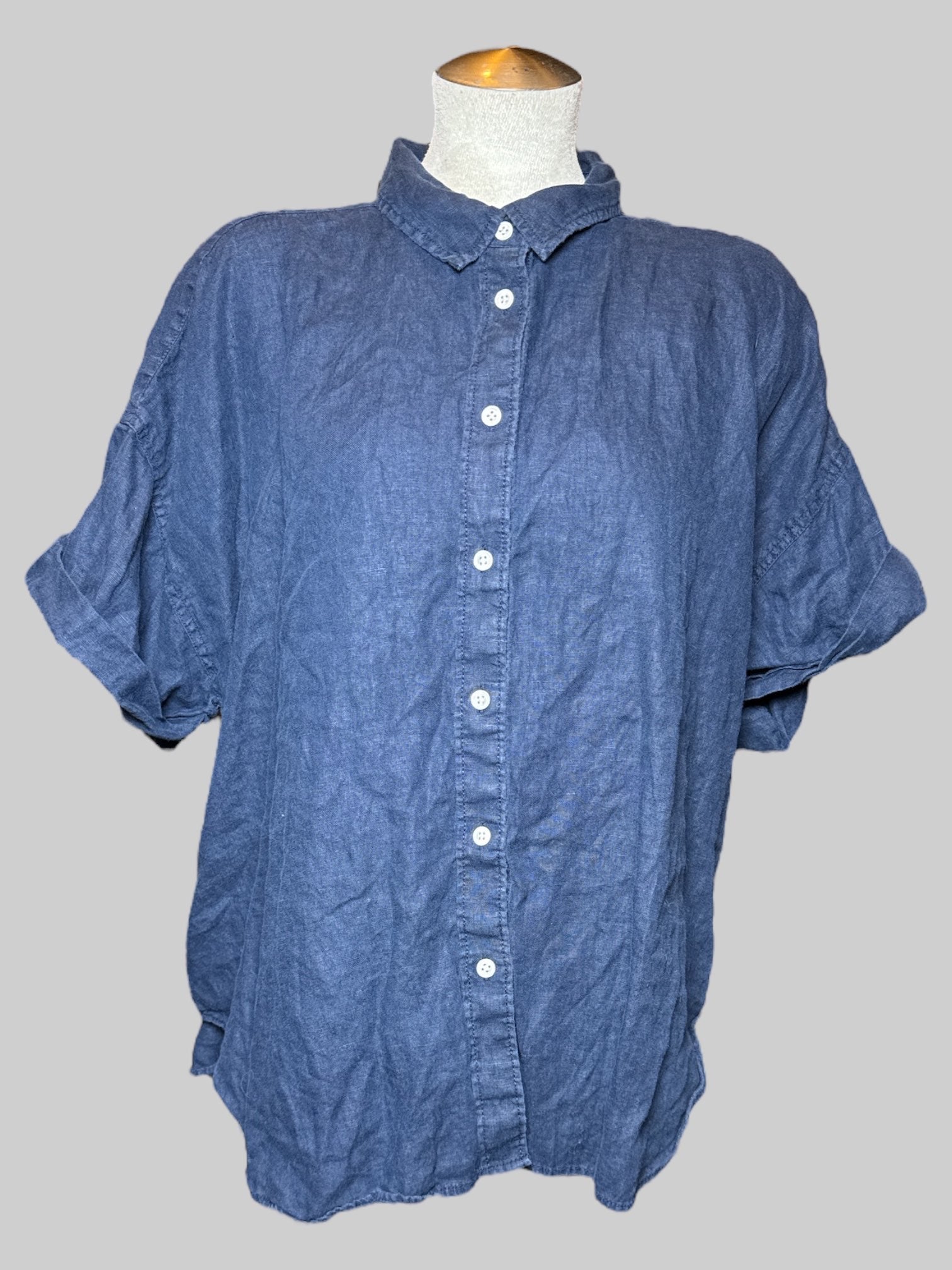 2X Baird McNutt for J. Crew navy short sleeve button down