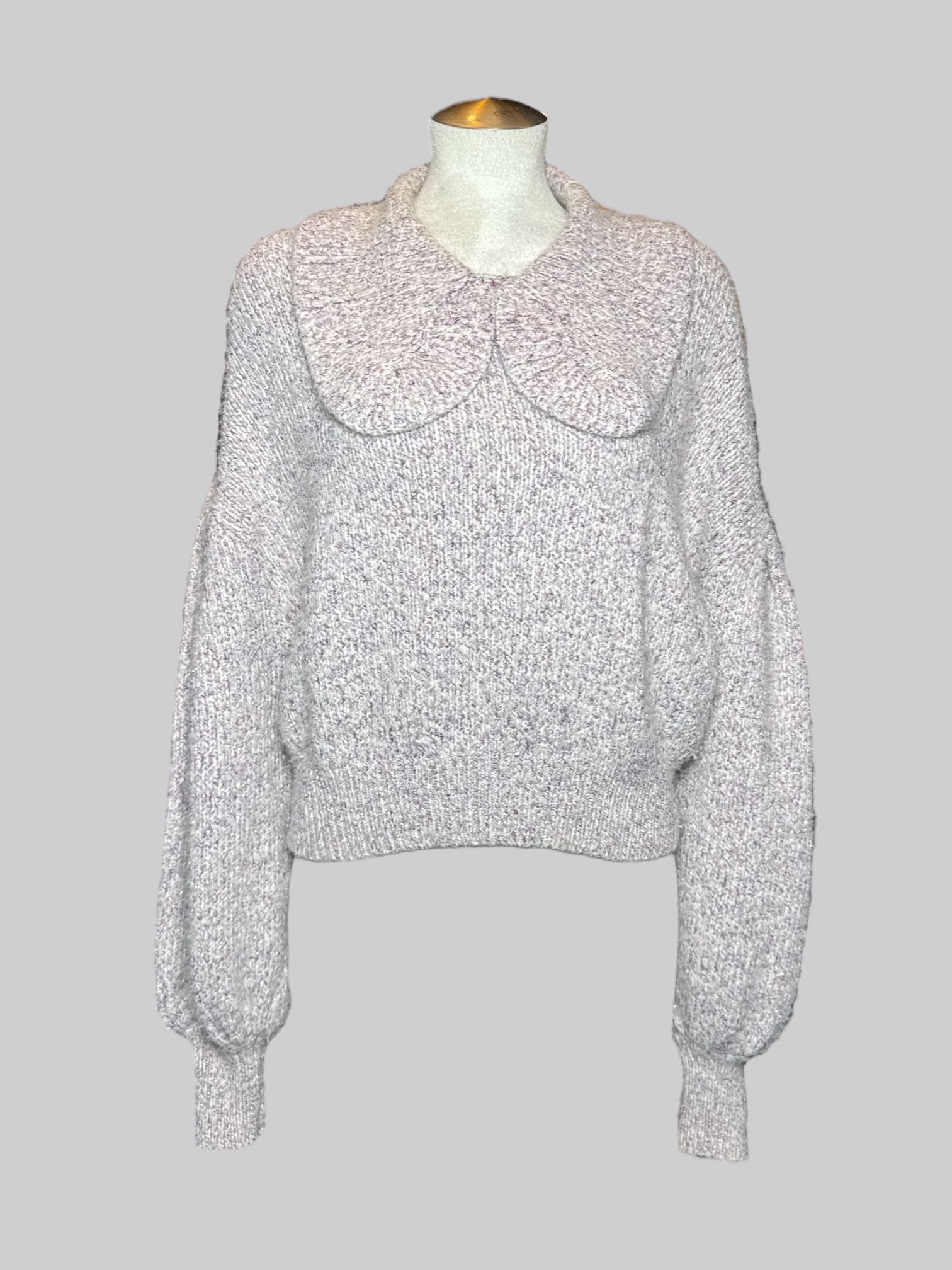 2X Zara light pink knit long sleeve cropped sweater top with long collar