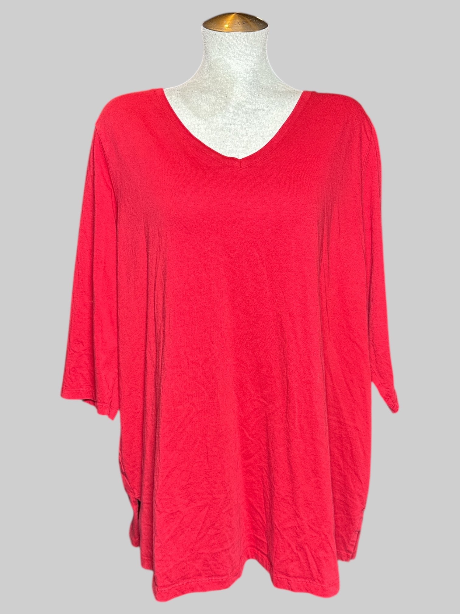 2X Woman Within red short sleeve top with v neck
