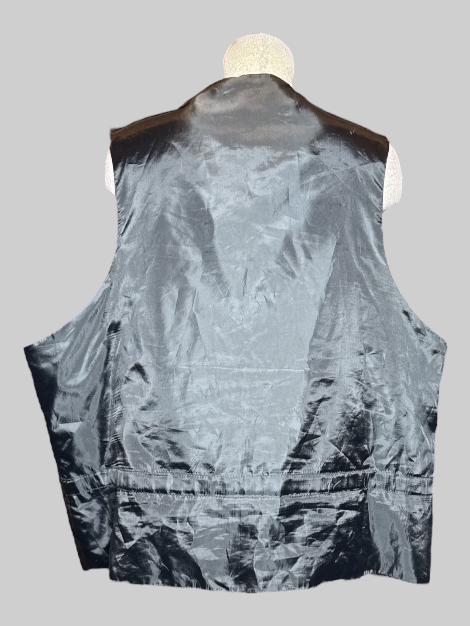 3X Black vest with red to black shifting fabric on front, and buttons