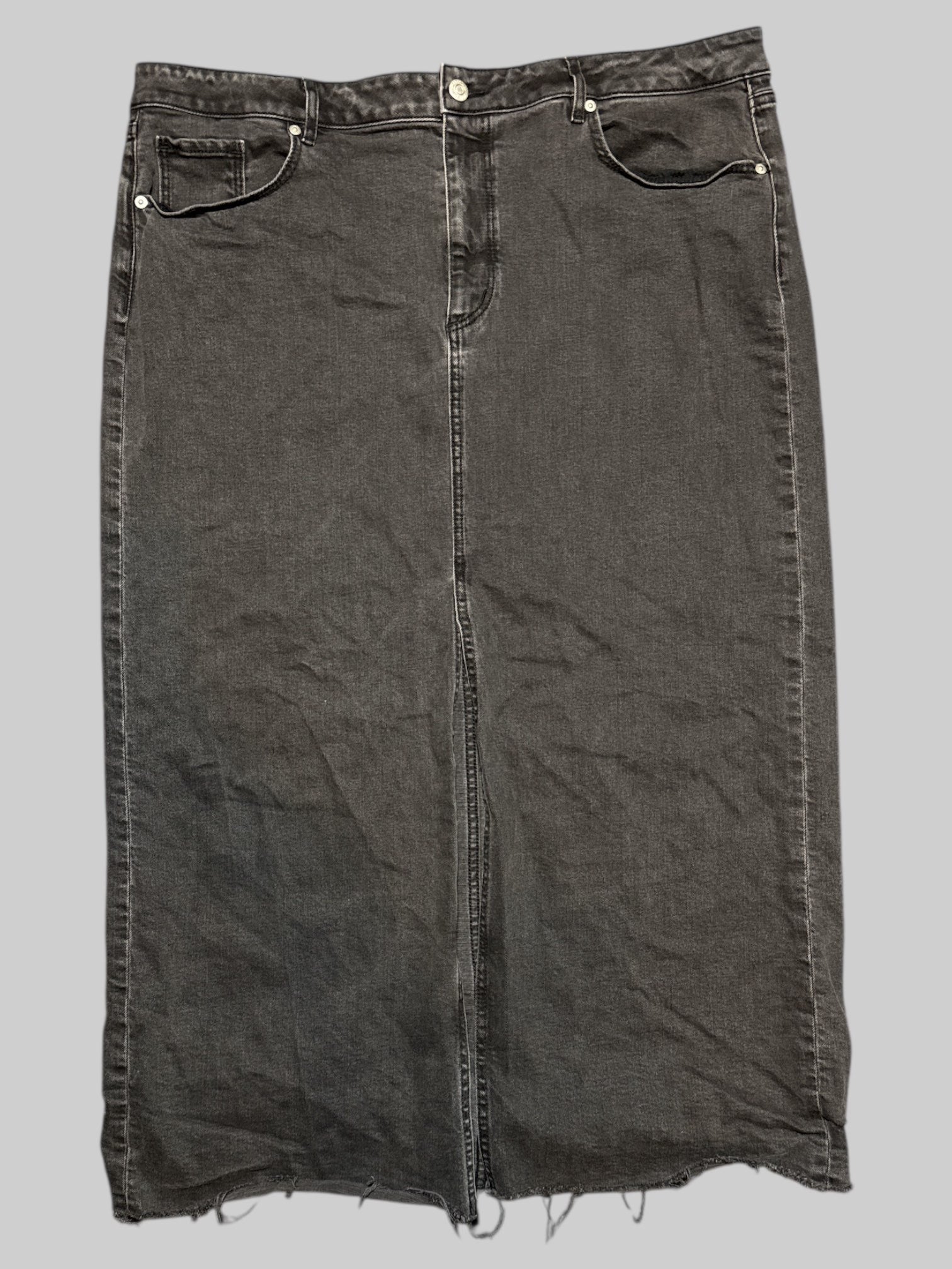 0X Loft black jean skirt with slit in middle and frayed edges