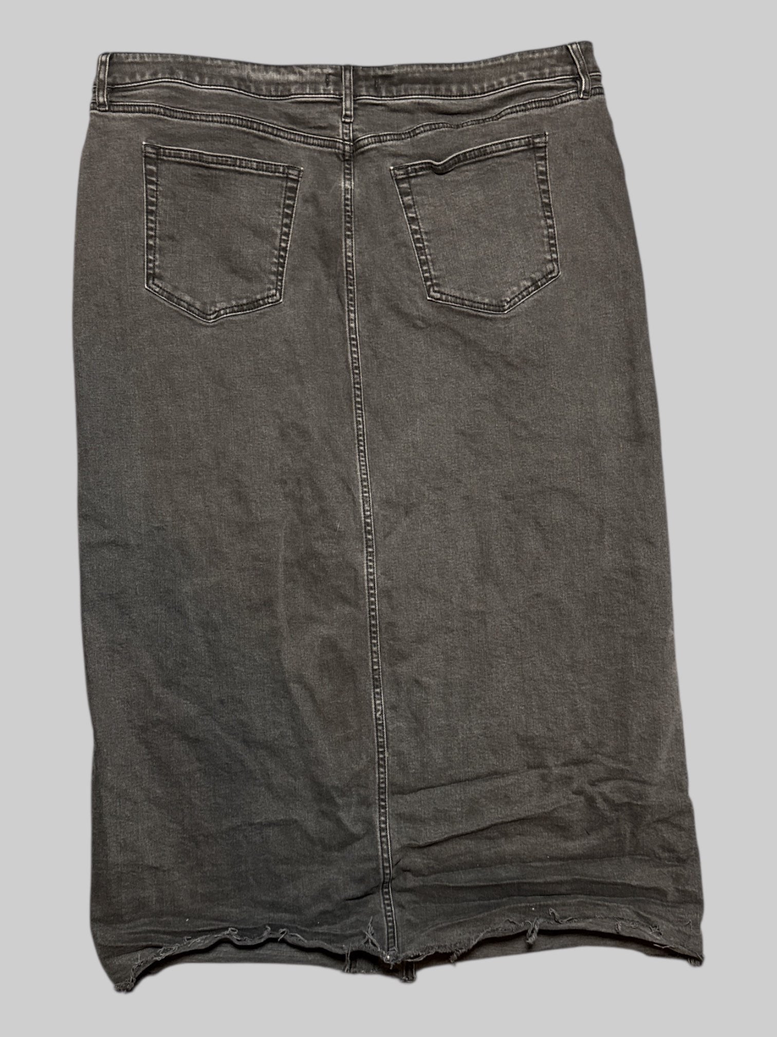 0X Loft black jean skirt with slit in middle and frayed edges