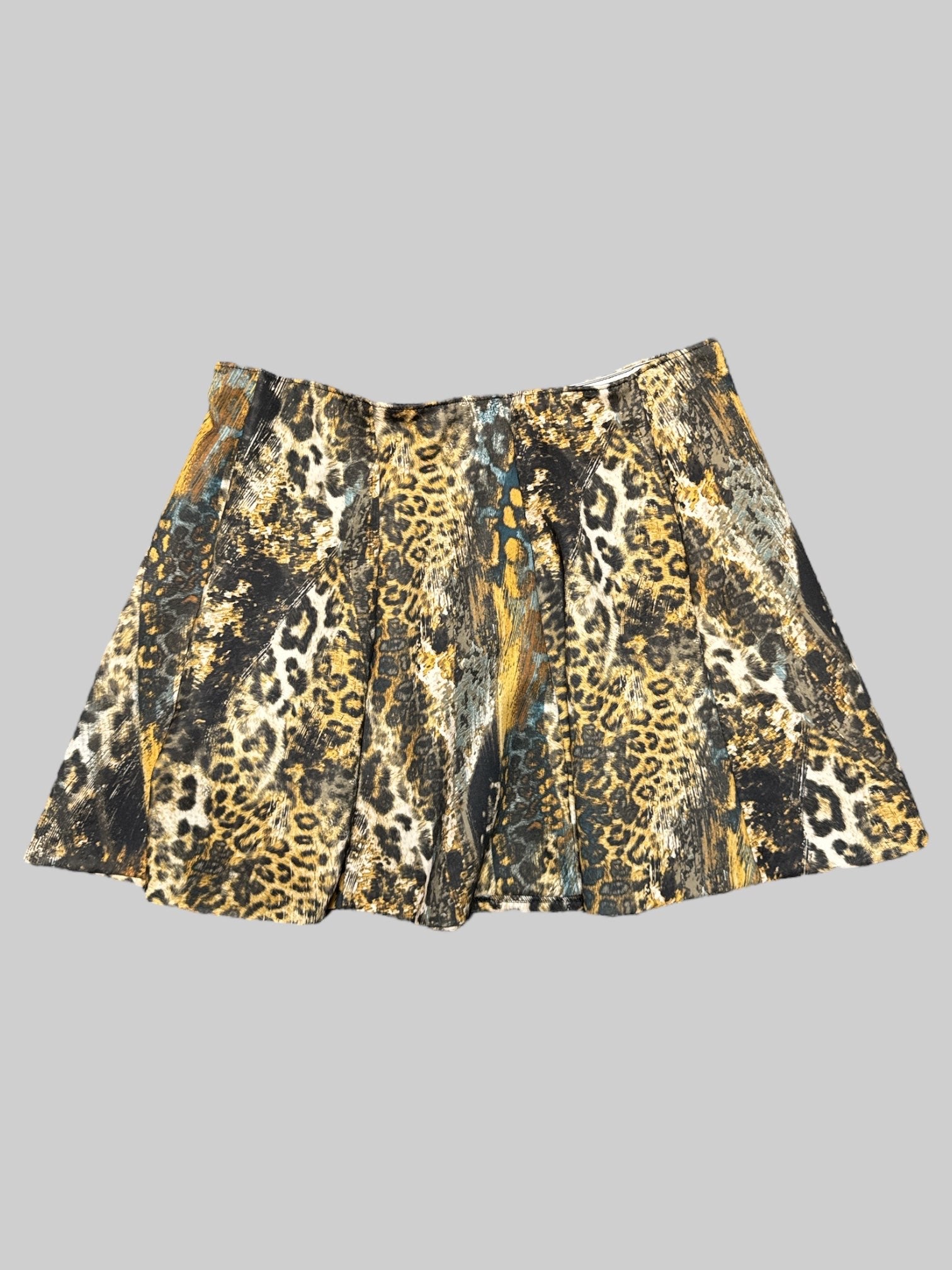 0X multicolor animal print short pleated skirt with elastic waistband