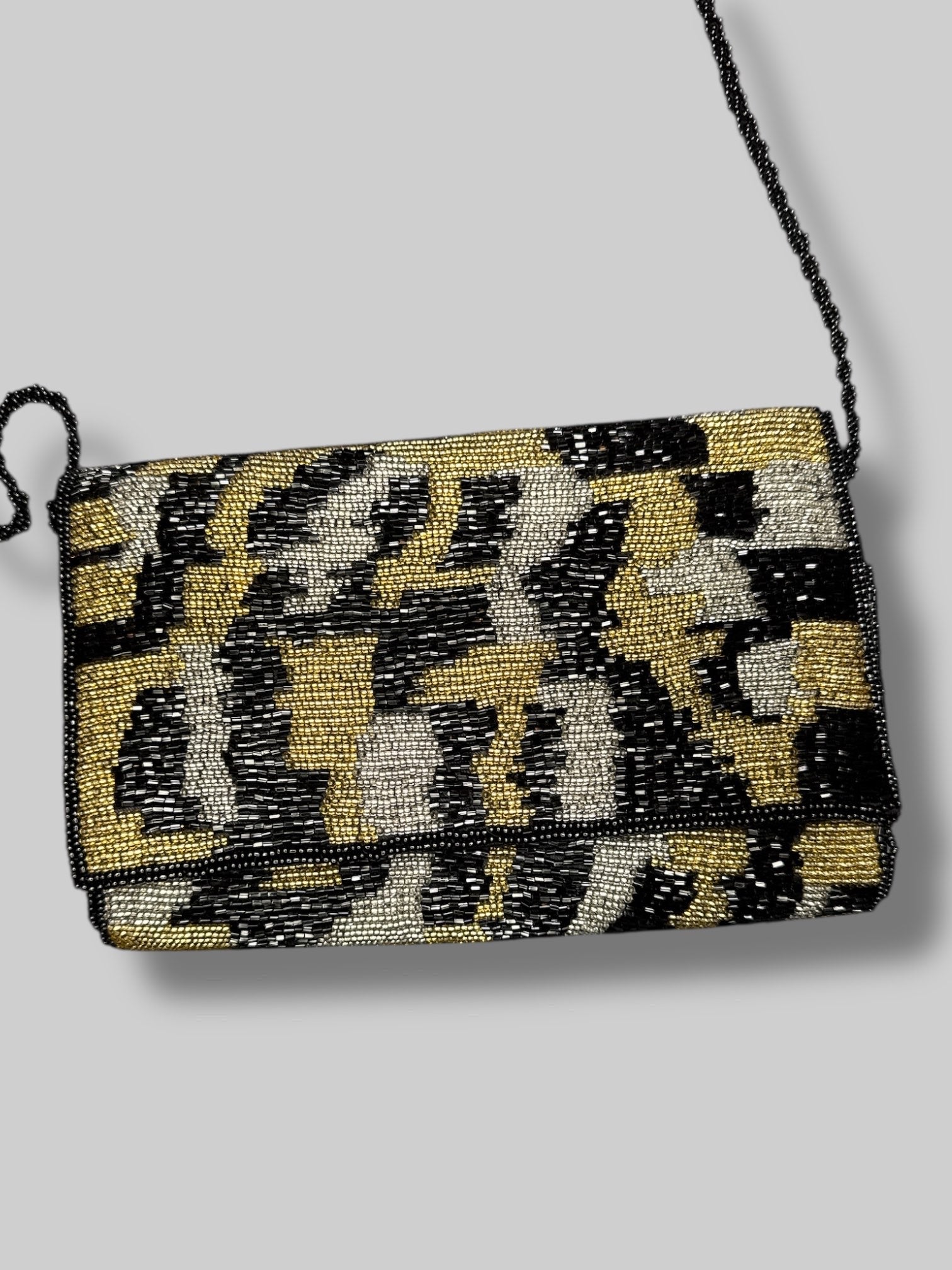 Daniel Ames vintage black, silver, and gold beaded 7.5” by 5” purse