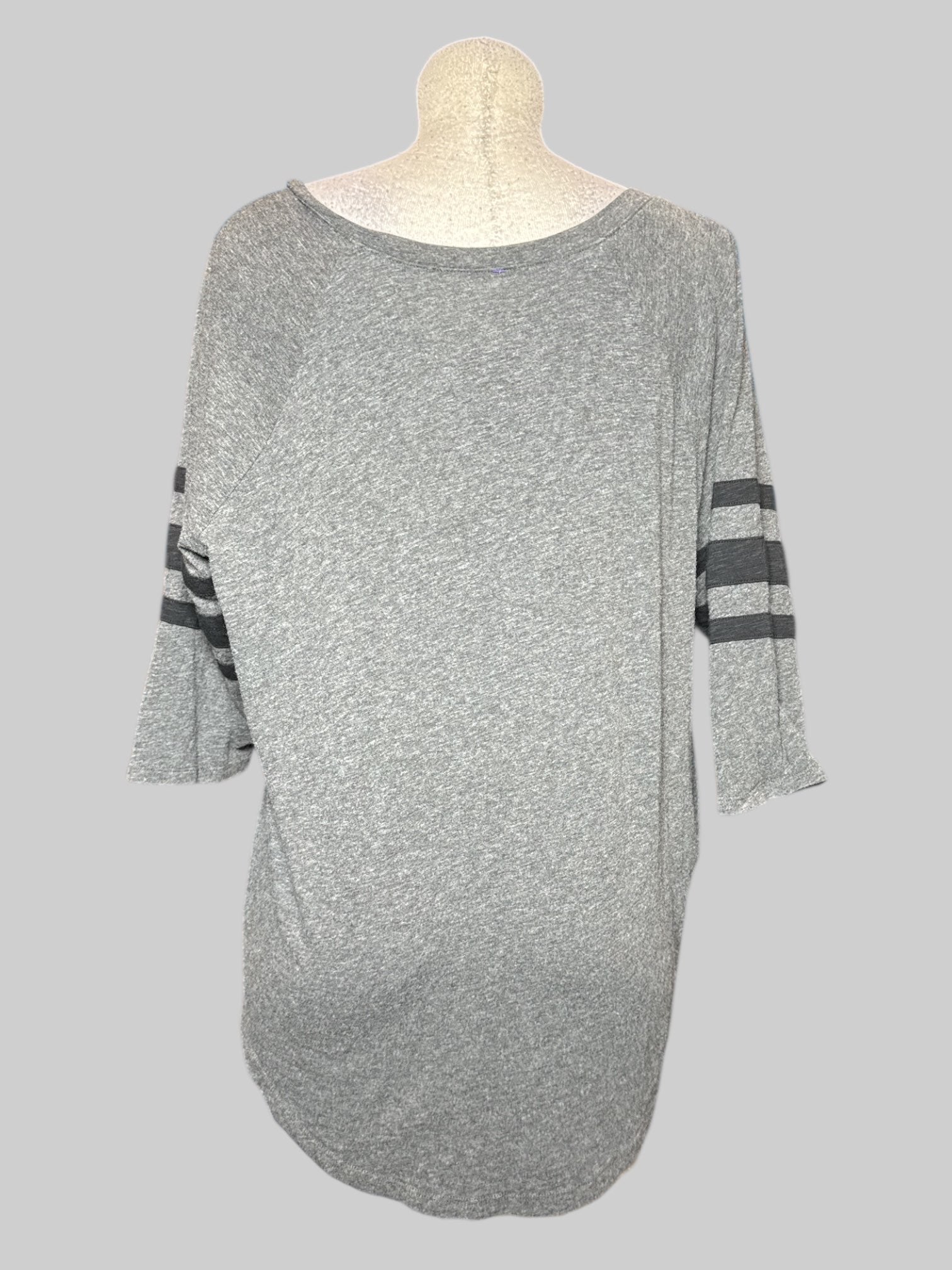 3X Torrid gray soft top with black striped quarter sleeves