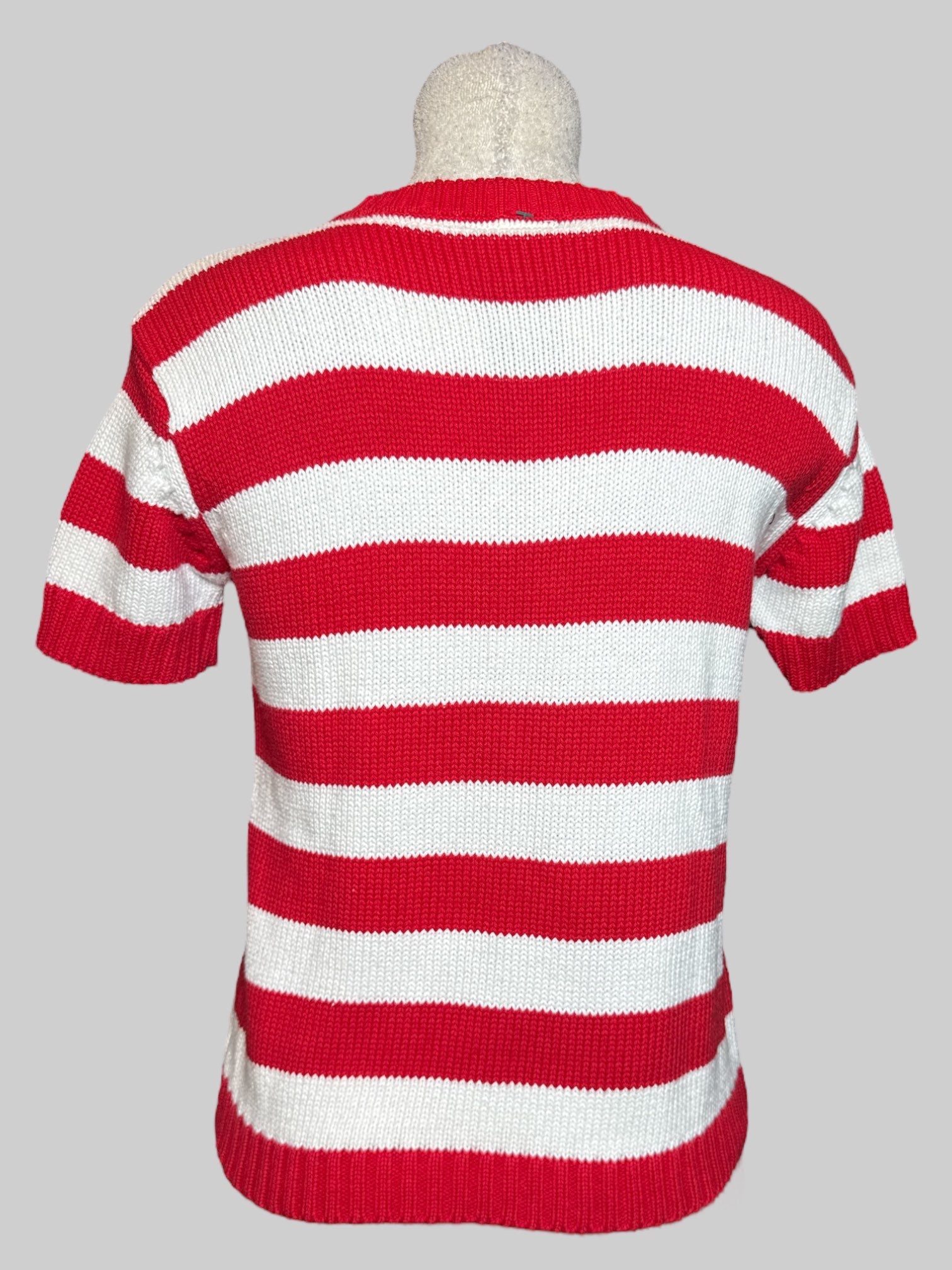 M Liz Claiborne red and white striped knit short sleeve sweater